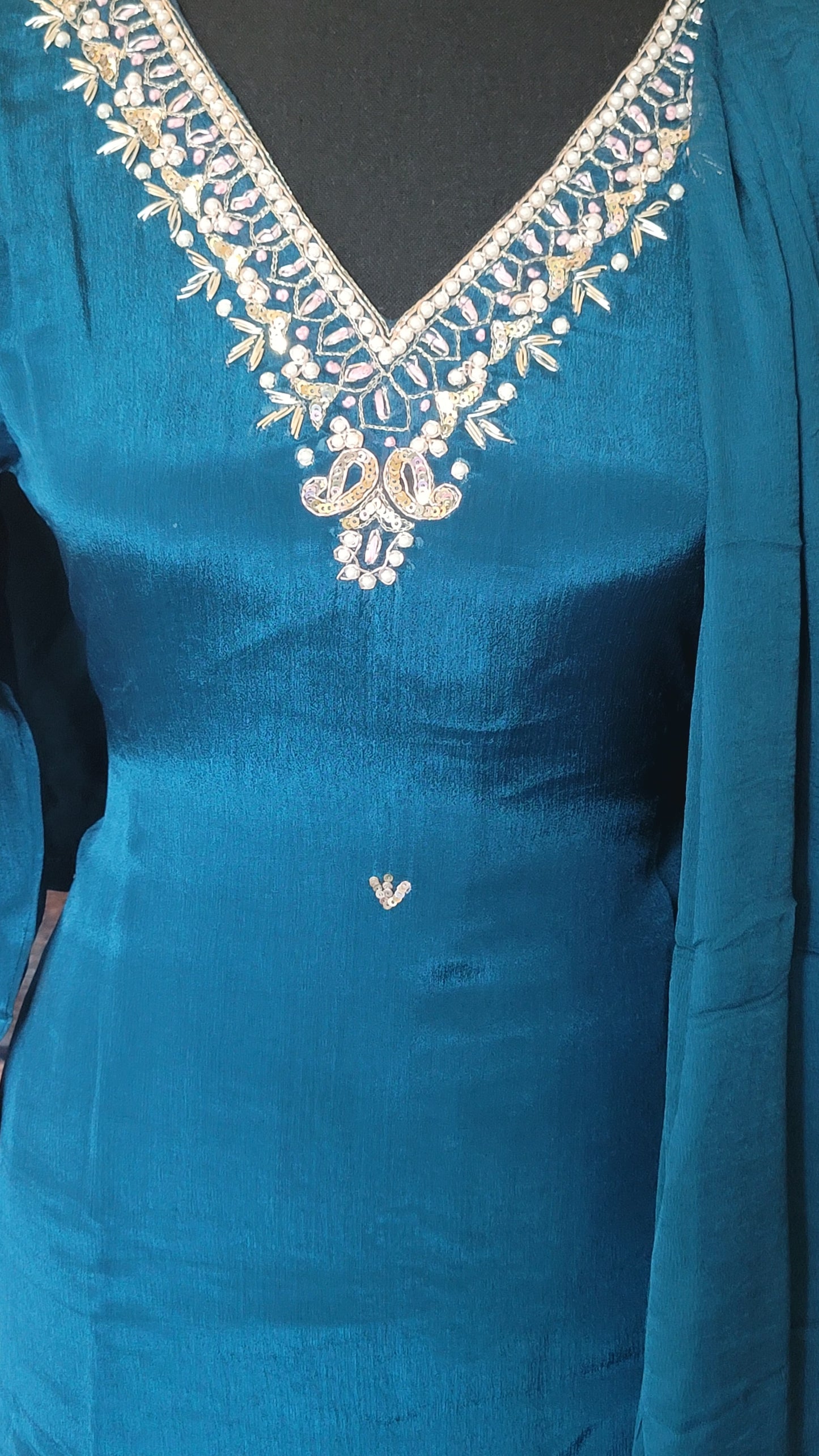 Chinnon fabric salwar suit set with pant & dupatta