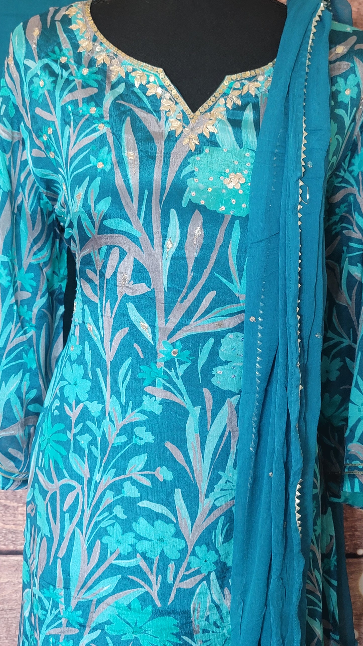 Chinnon fabric salwar suit set with pant & Dupatta