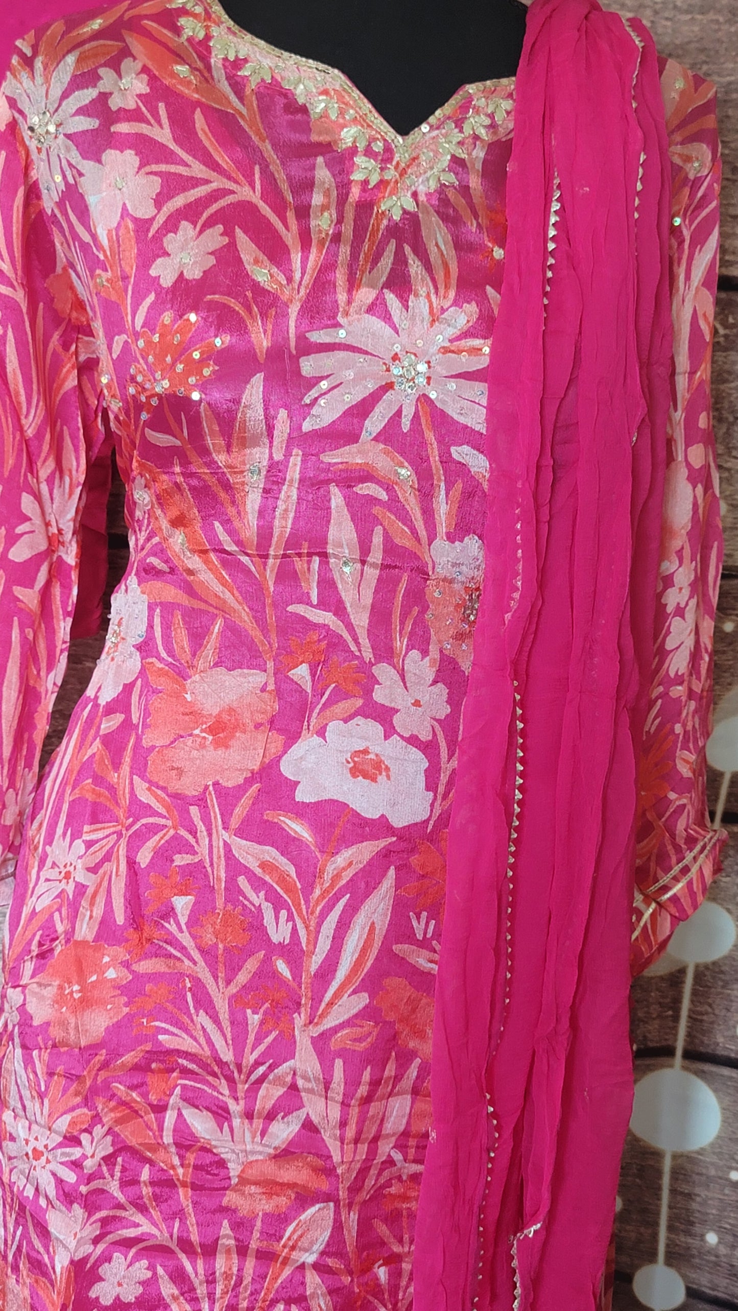 Chinnon fabric salwar suit set with pant & dupatta