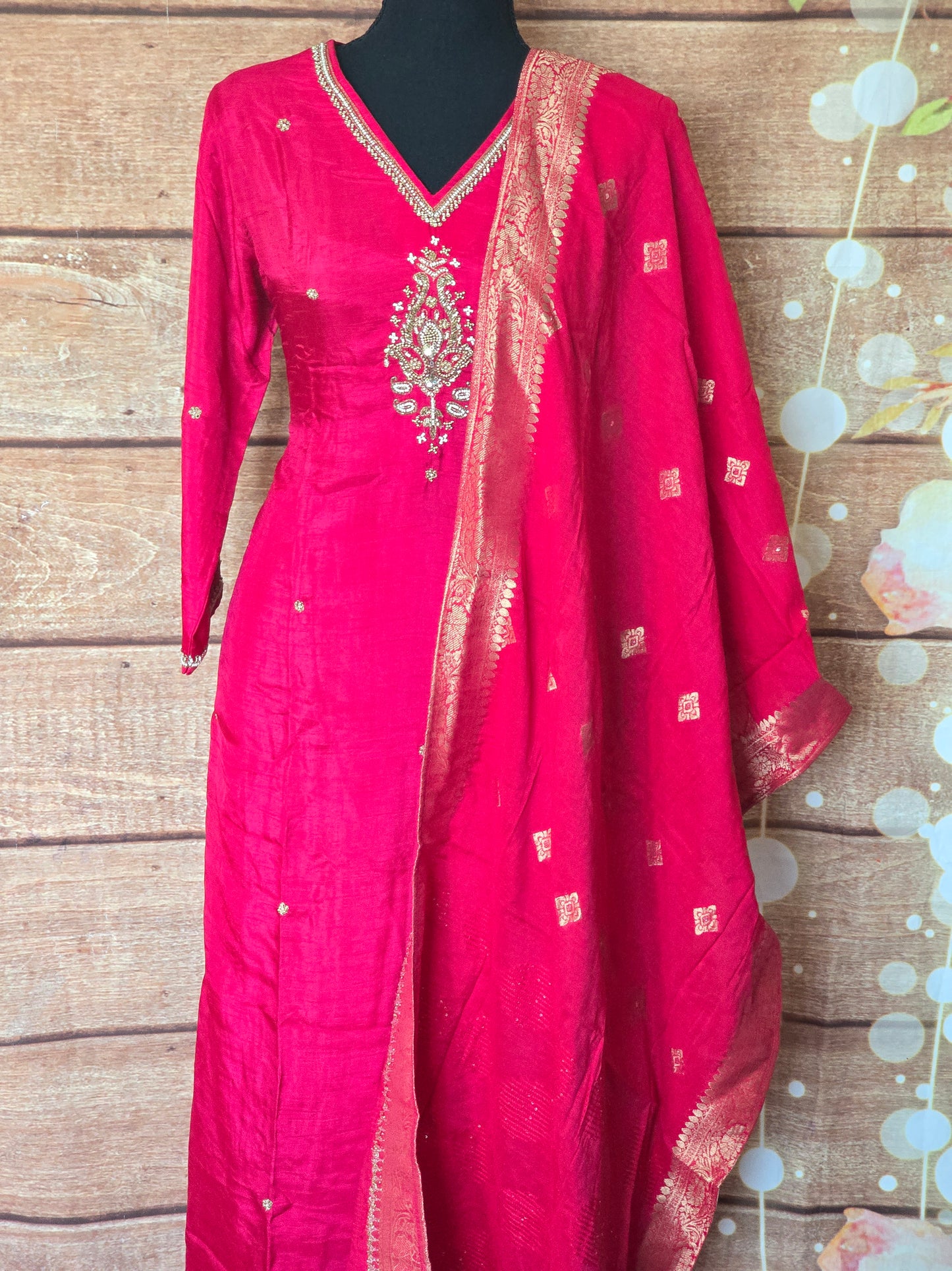 Pink Party wear salwar suit set- pant & dupatta