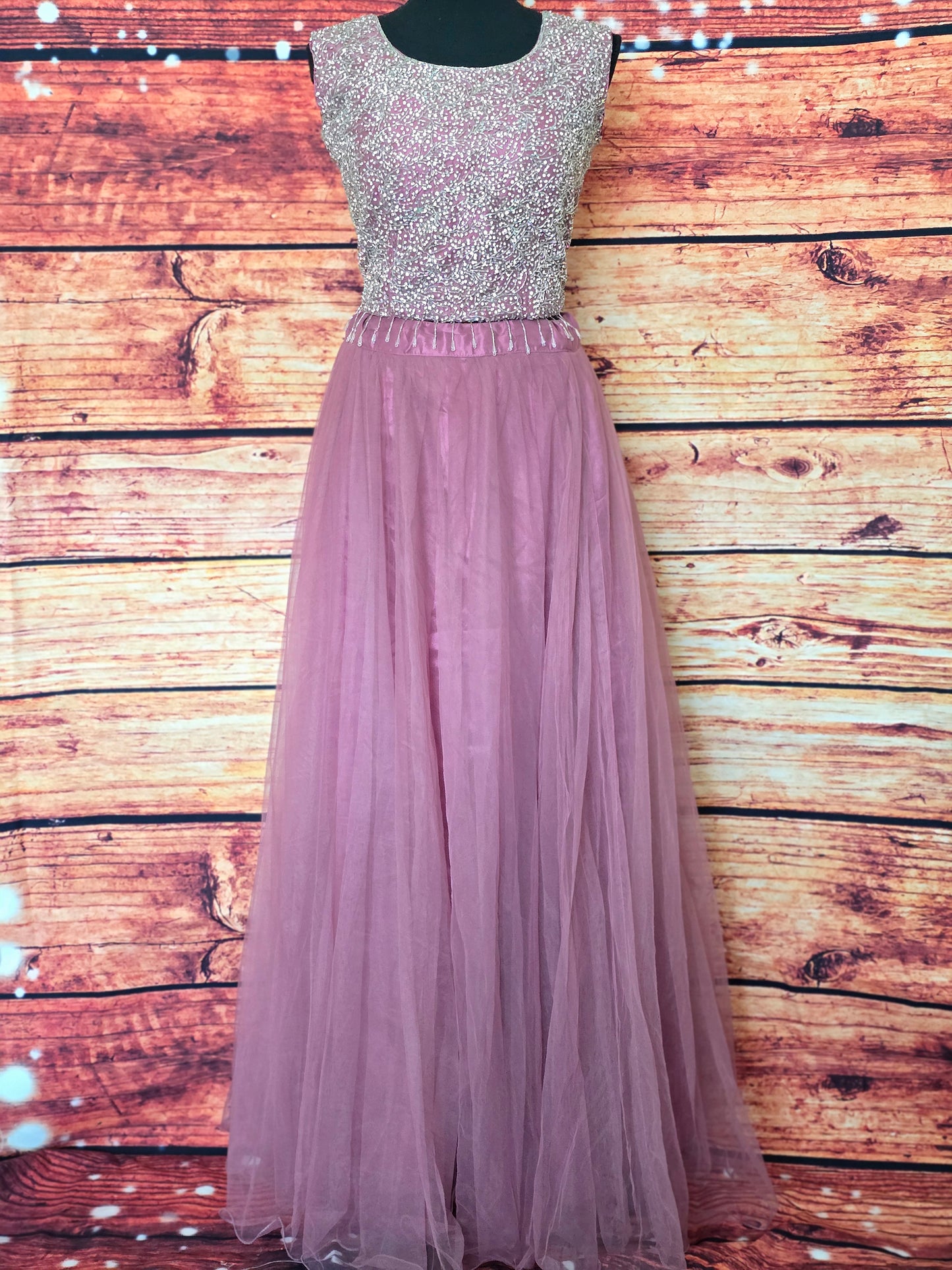 Lehenga set ( net skirt) with heavy work crop top- net dupatta