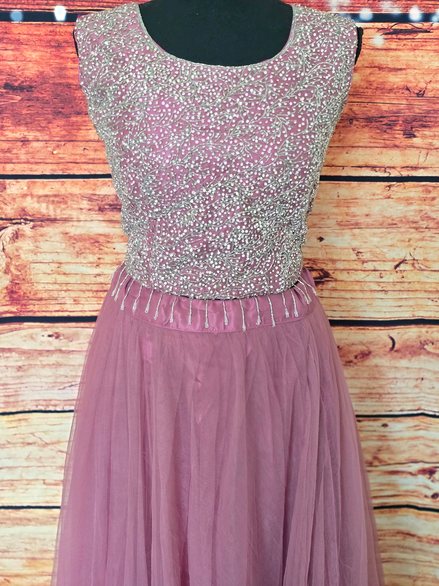 Lehenga set ( net skirt) with heavy work crop top- net dupatta