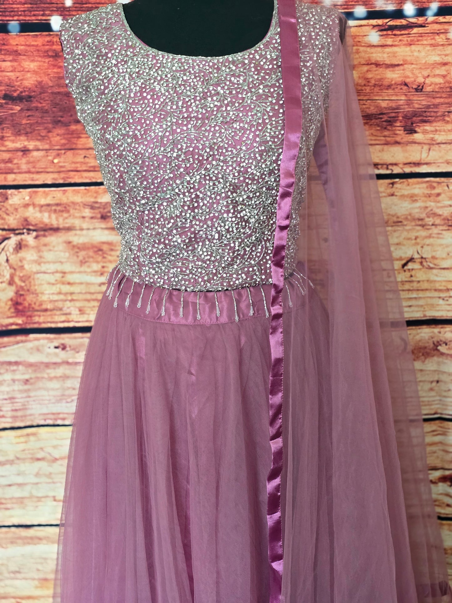 Lehenga set ( net skirt) with heavy work crop top- net dupatta