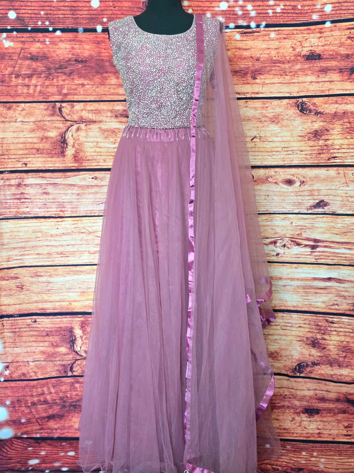 Lehenga set ( net skirt) with heavy work crop top- net dupatta