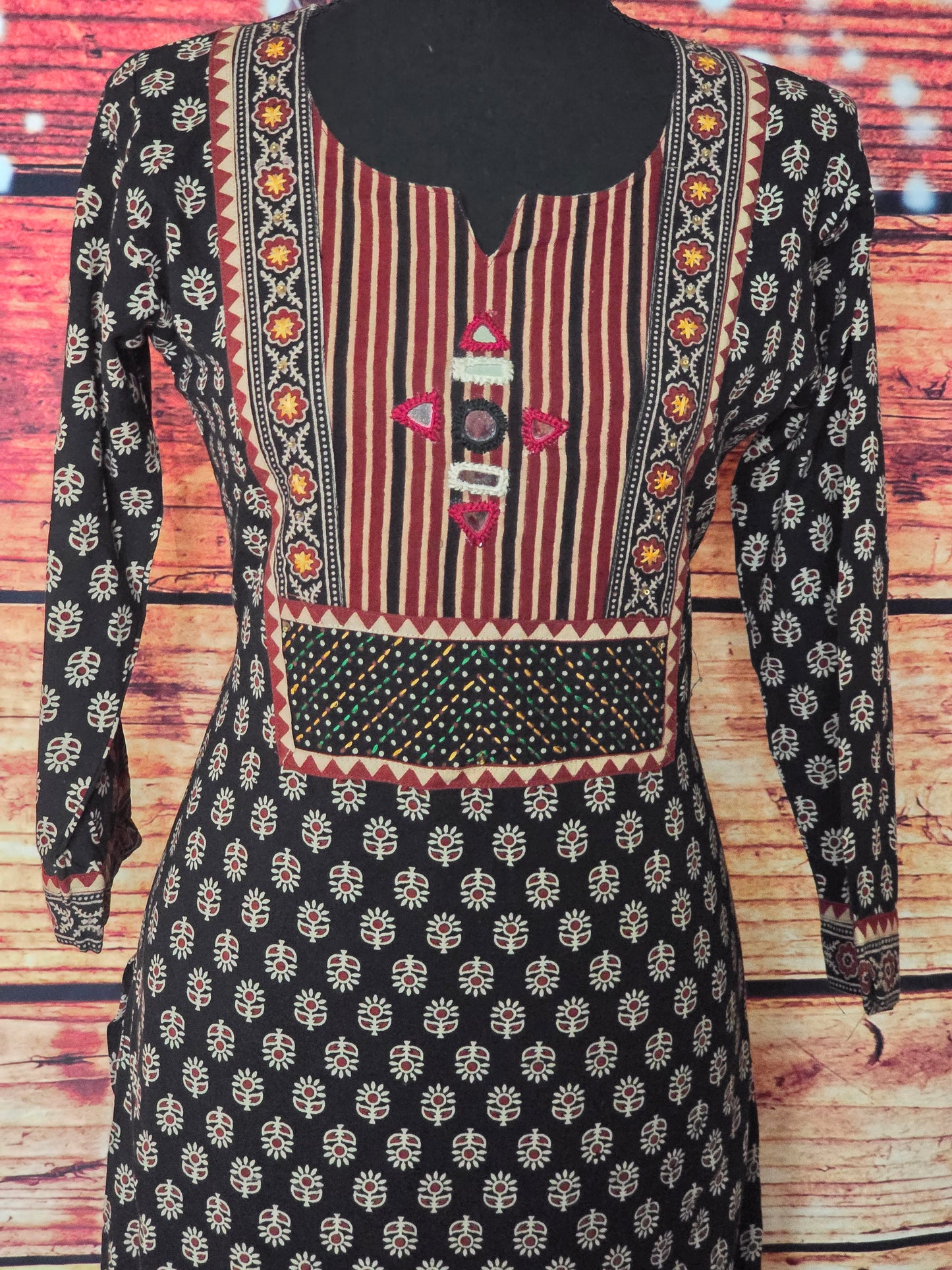 Cotton block printed kurti with mirror work