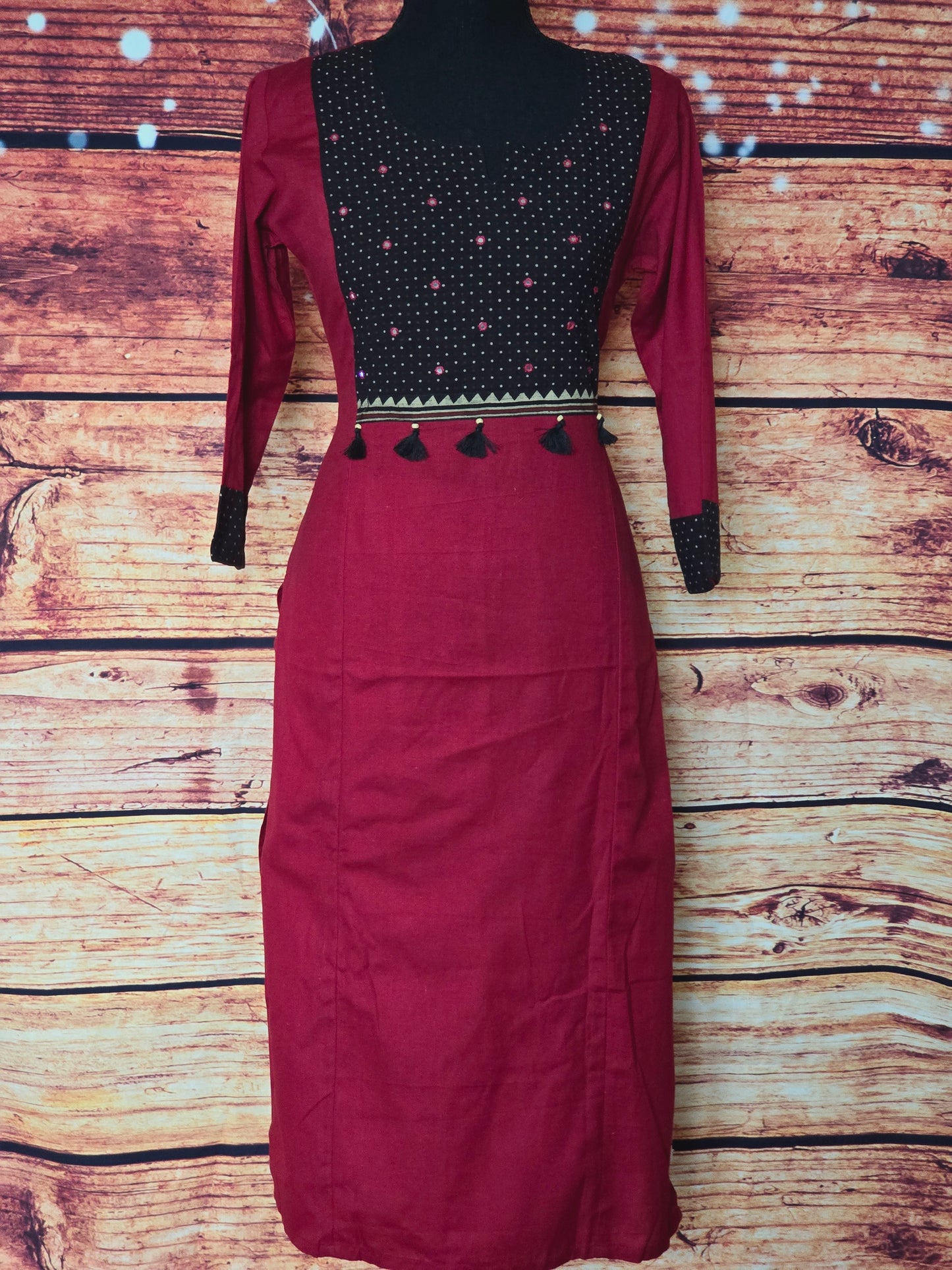 Cotton kurti with yoke mirror work