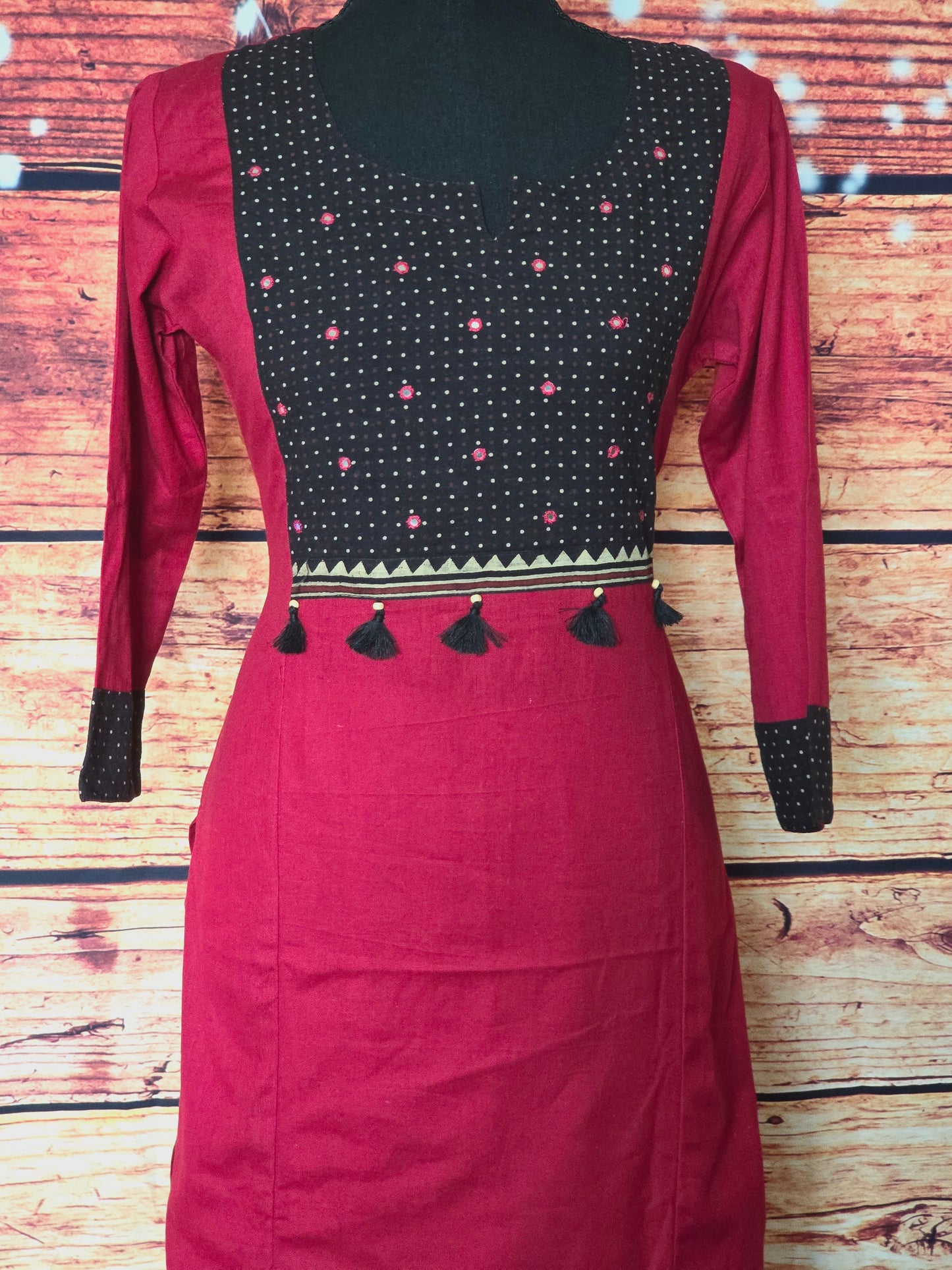 Cotton kurti with yoke mirror work