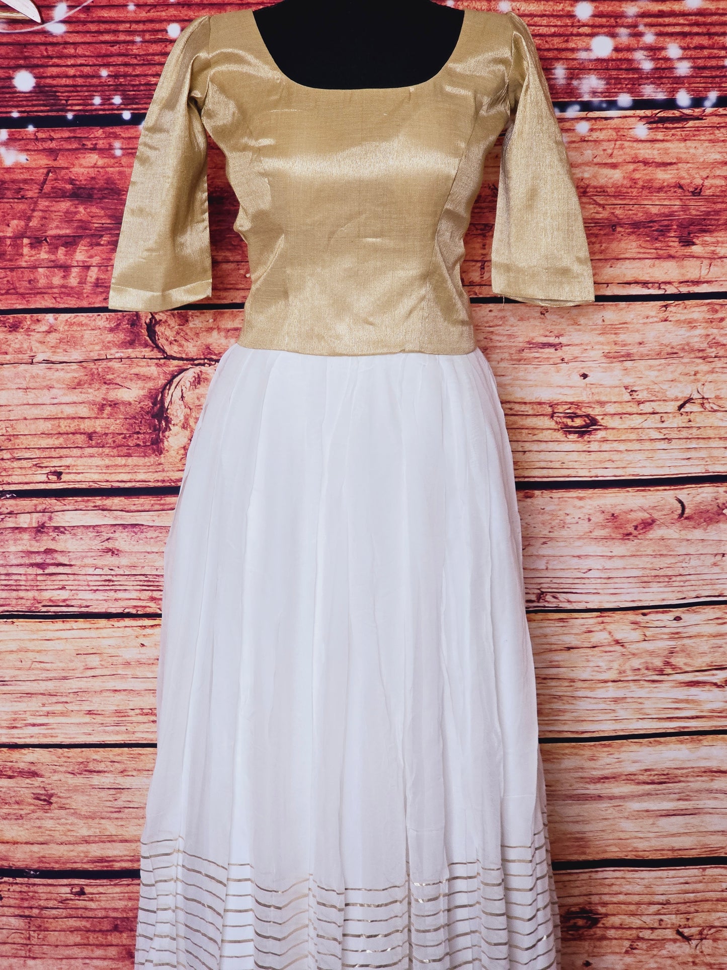 Onam skirt with stripes- gold crop top (teenagers)