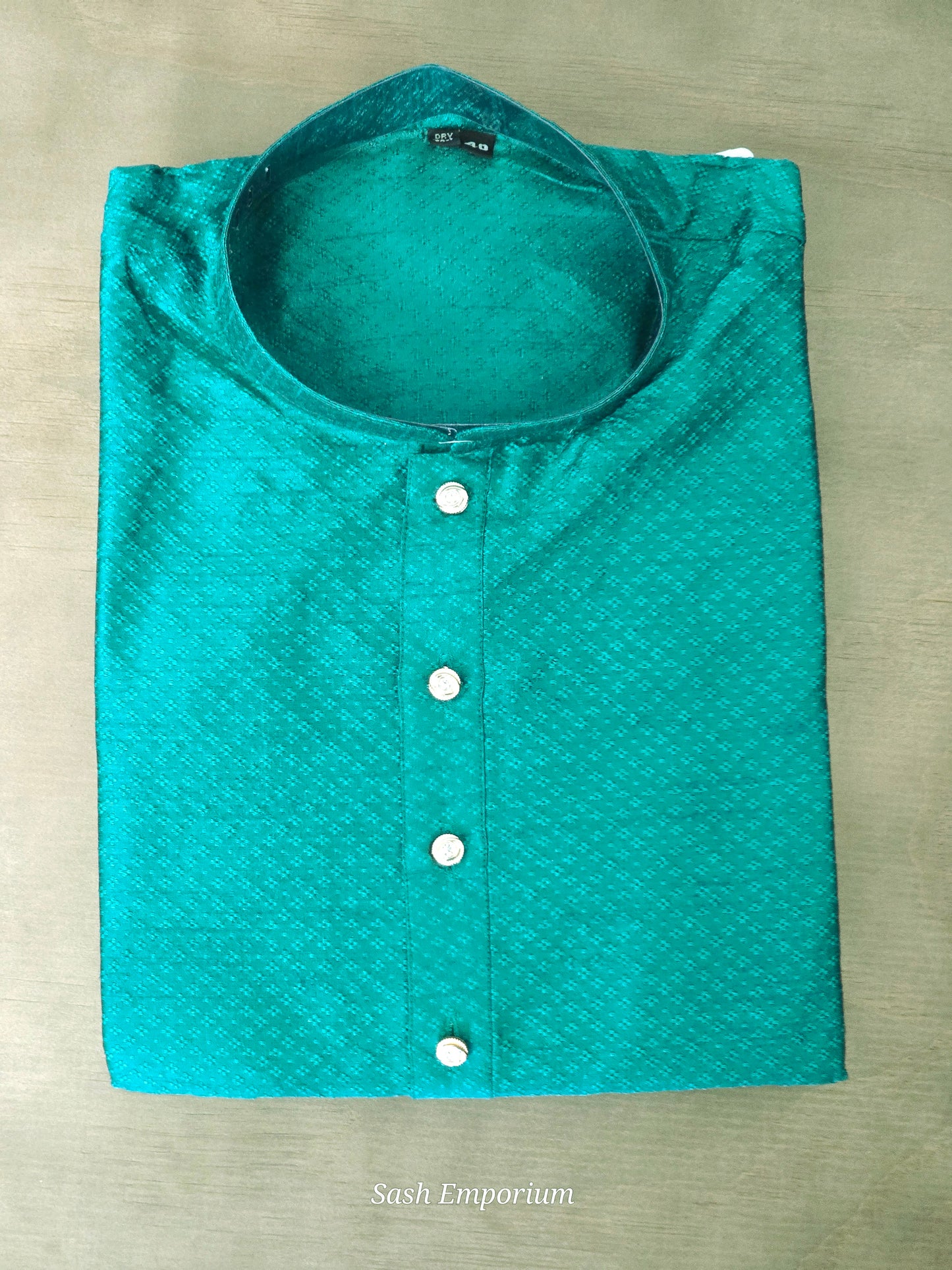 Teal green men's silk kurta with pants