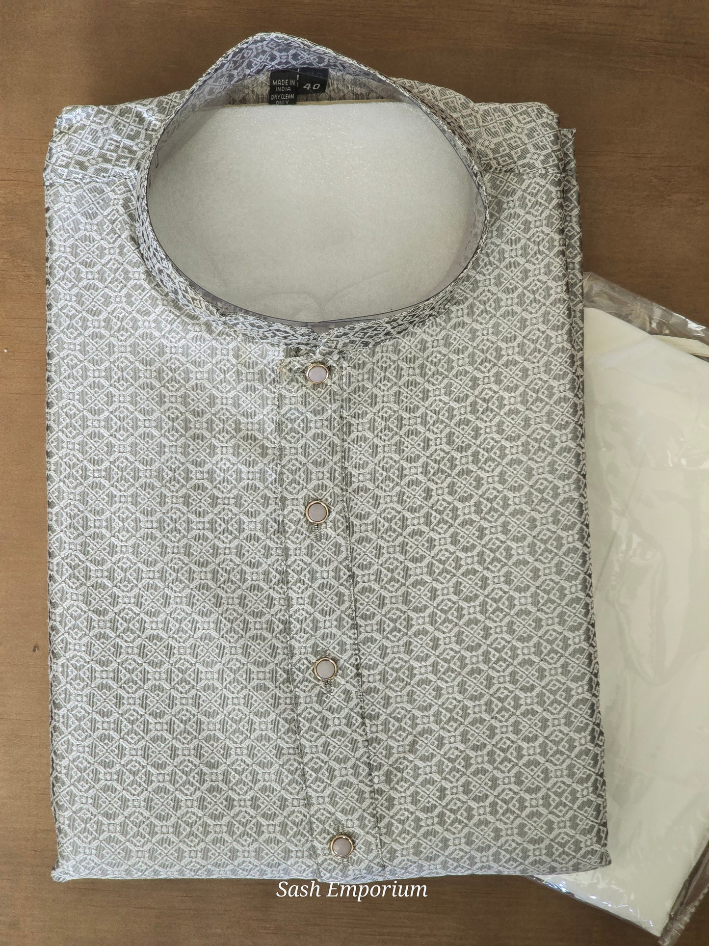 Grey men's silk kurta with pants