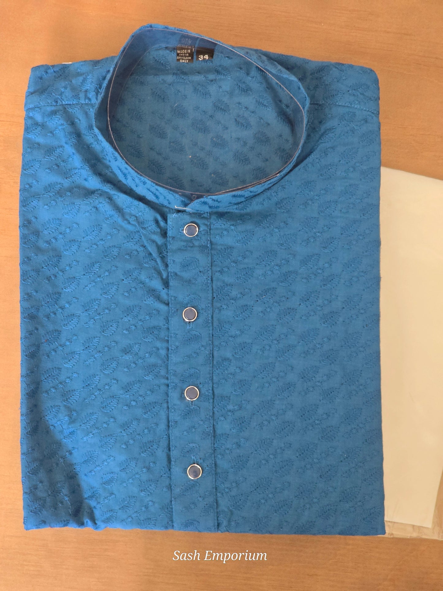 Blue men's chikanwork kurta with pants
