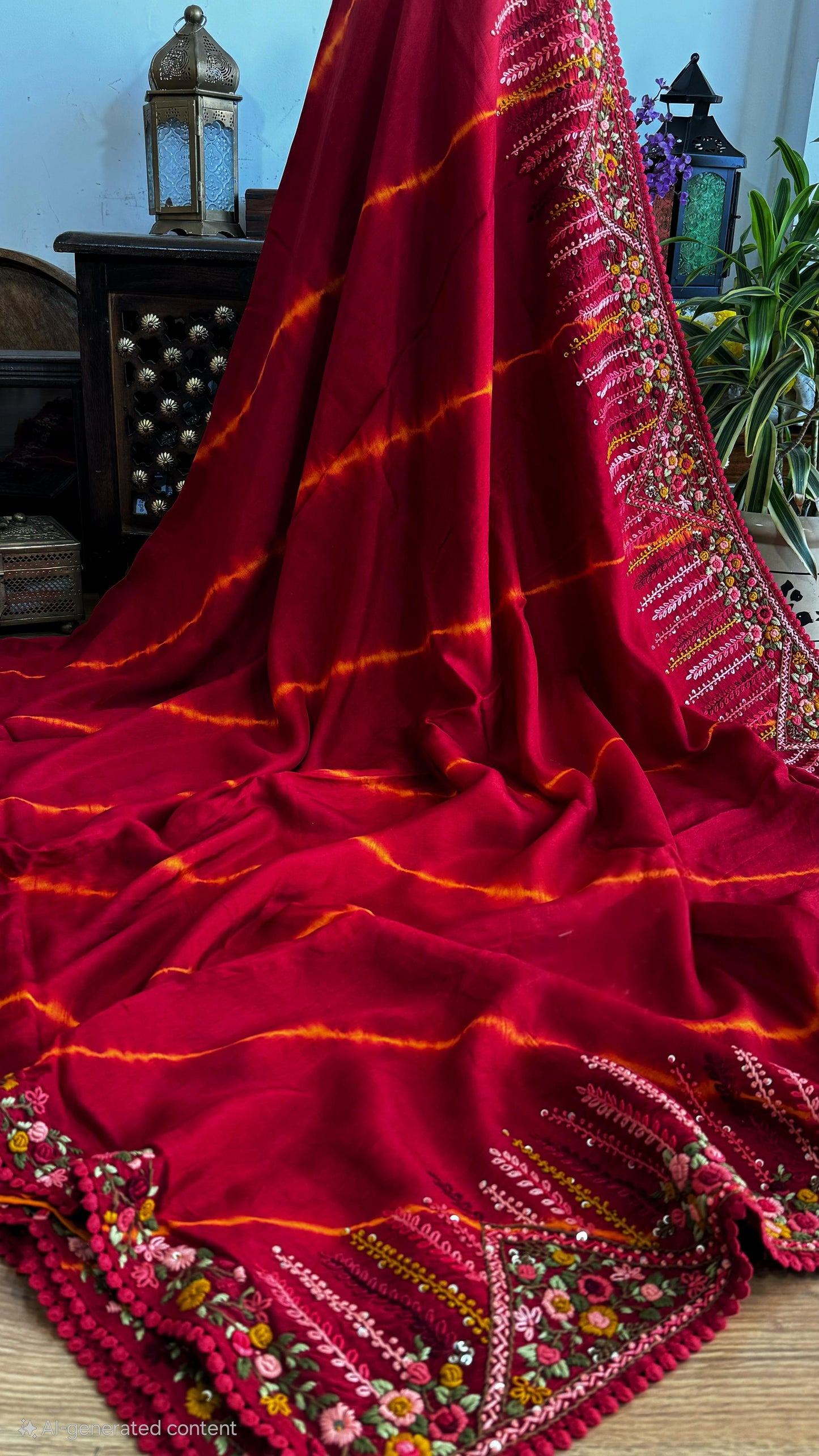 Russian silk saree with parsy hand embroidary- with designer blouse