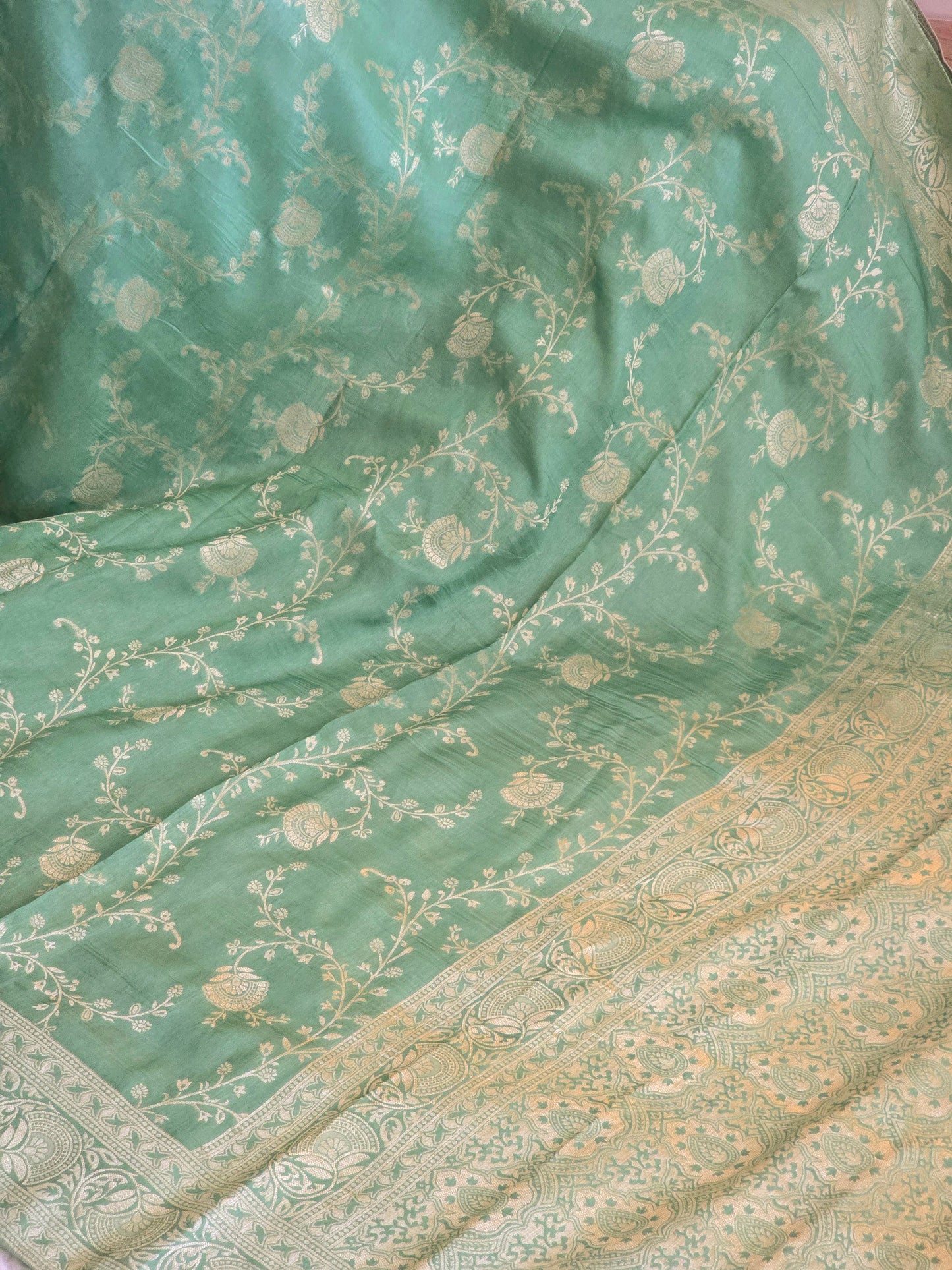 Sage green Mushru silk with banarasi weaving- Stitched blouse