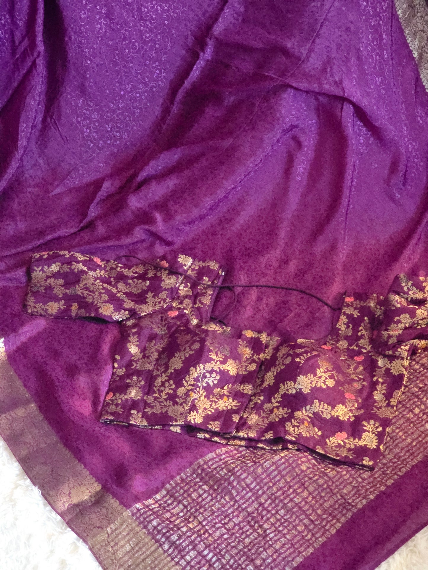 Semi crape silk saree with brocade blouse