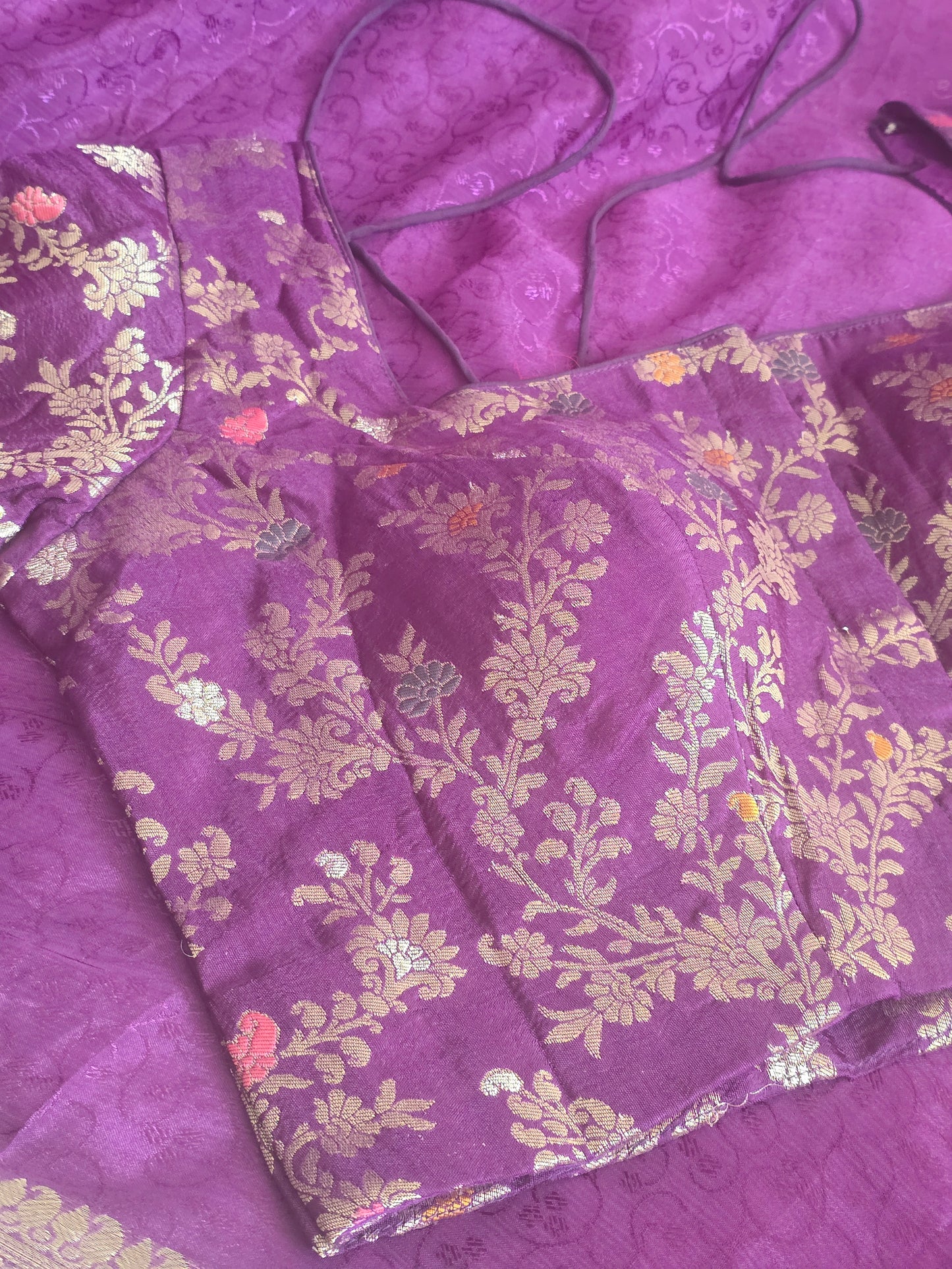 Semi crape silk saree with brocade blouse