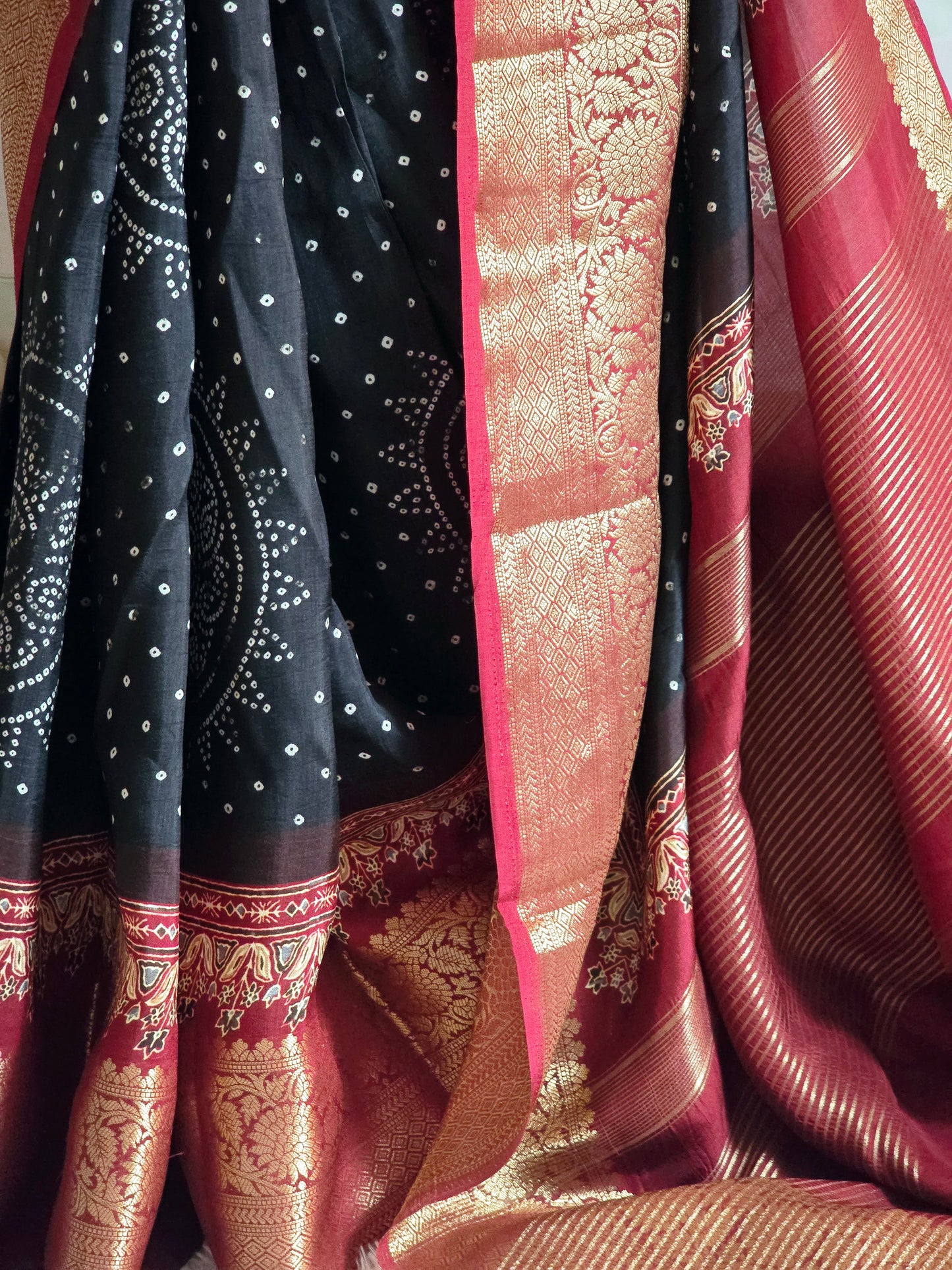 Semi modal silk(black) with bandhej print- stitched blouse