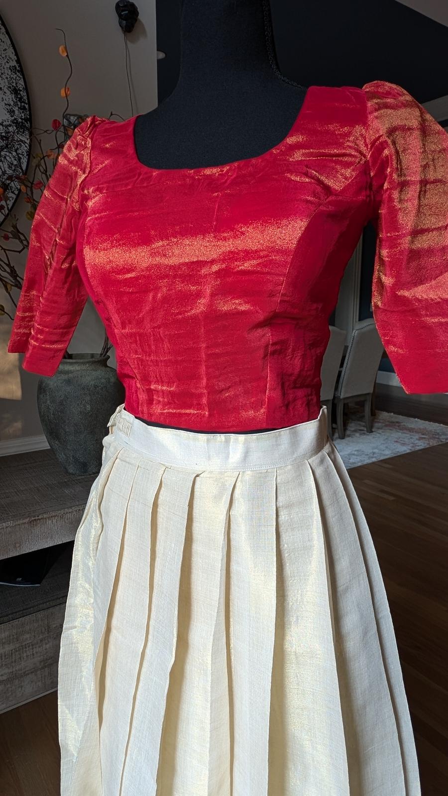 Onam skirt and crop top( tissue)