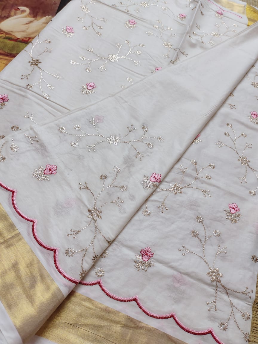 Premium Cotton set saree with tread embroidary- stitched blouse option available