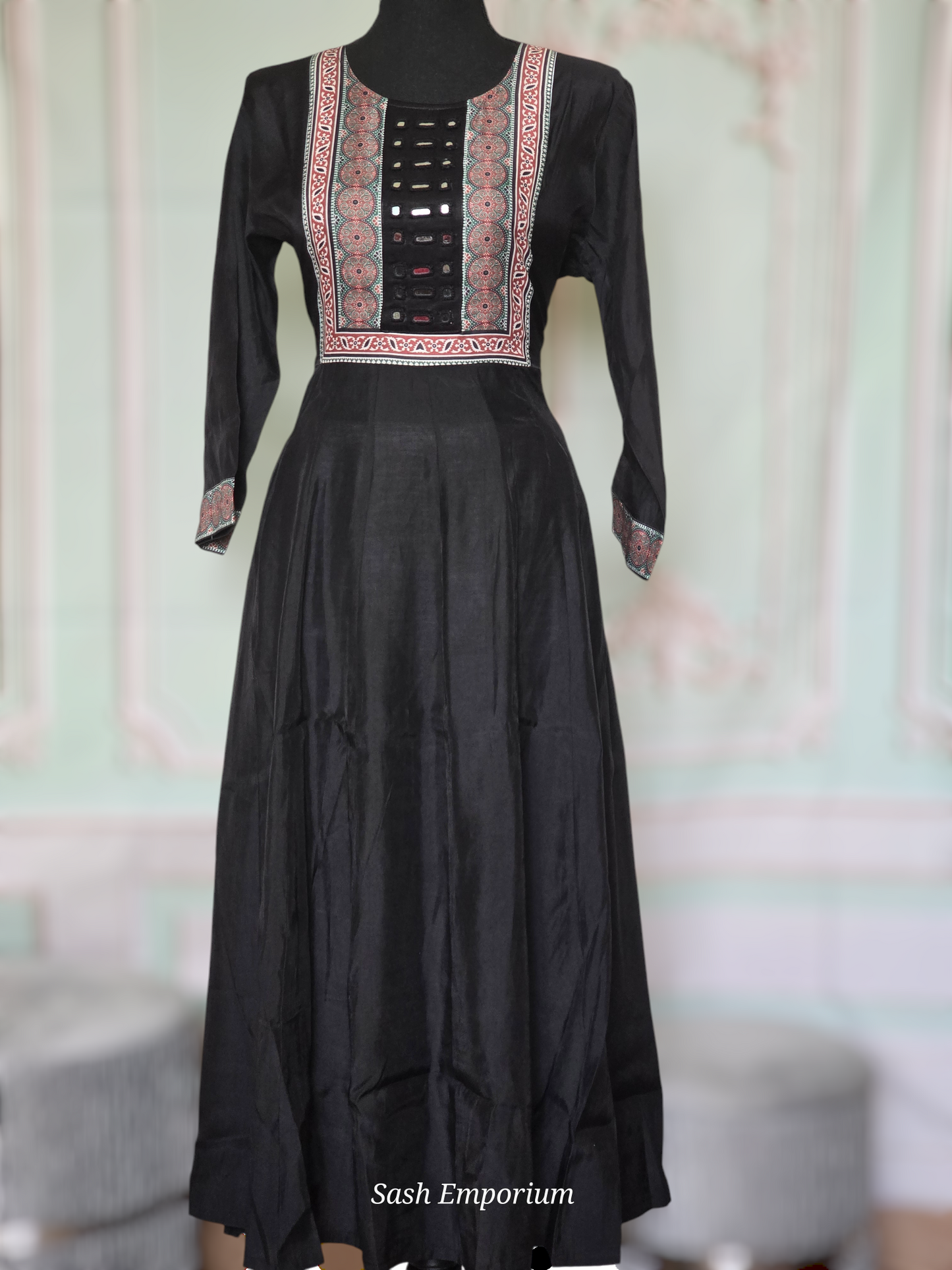 Premium muslin silk 3 PC set with ajrakh work on yoke - ajrakh dupatta and palazo