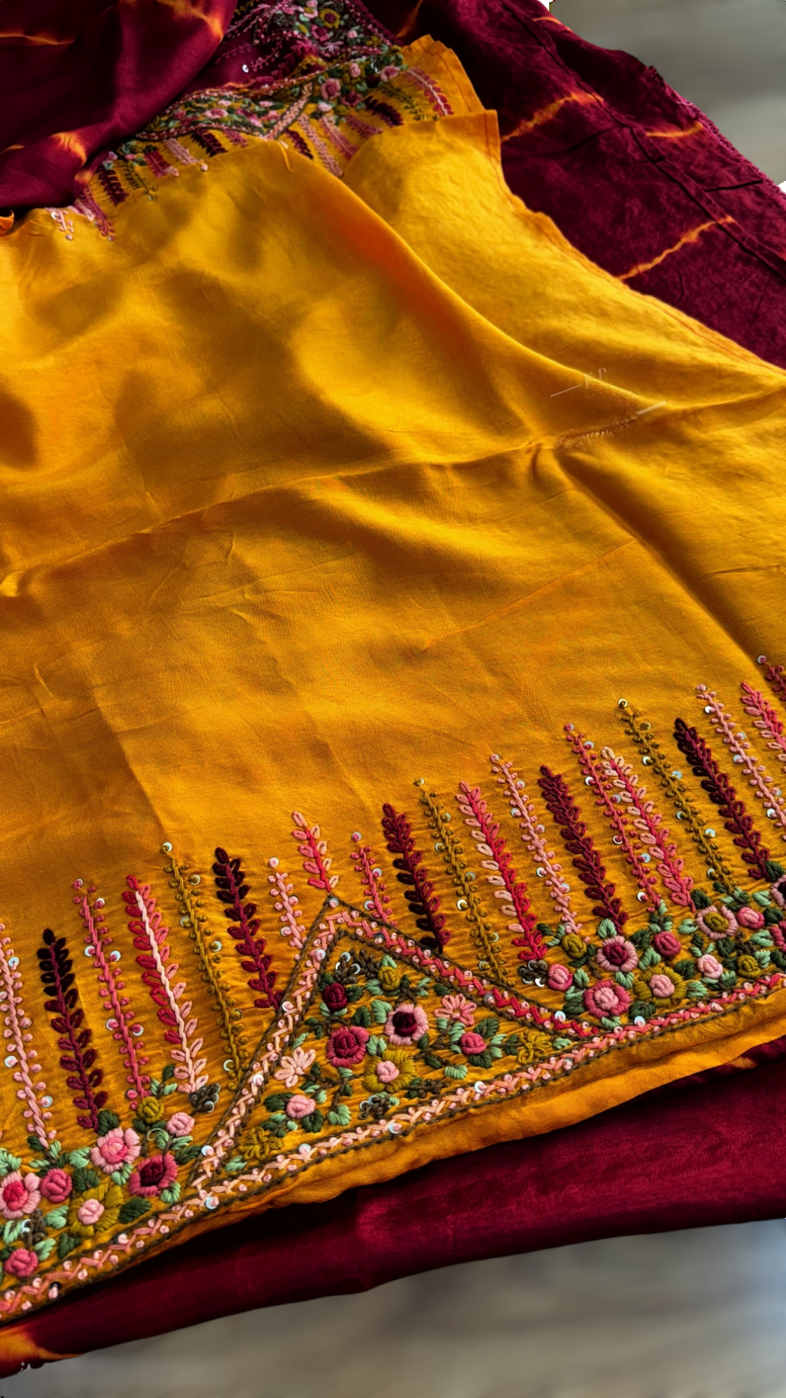 Russian silk saree with parsy hand embroidary- with designer blouse