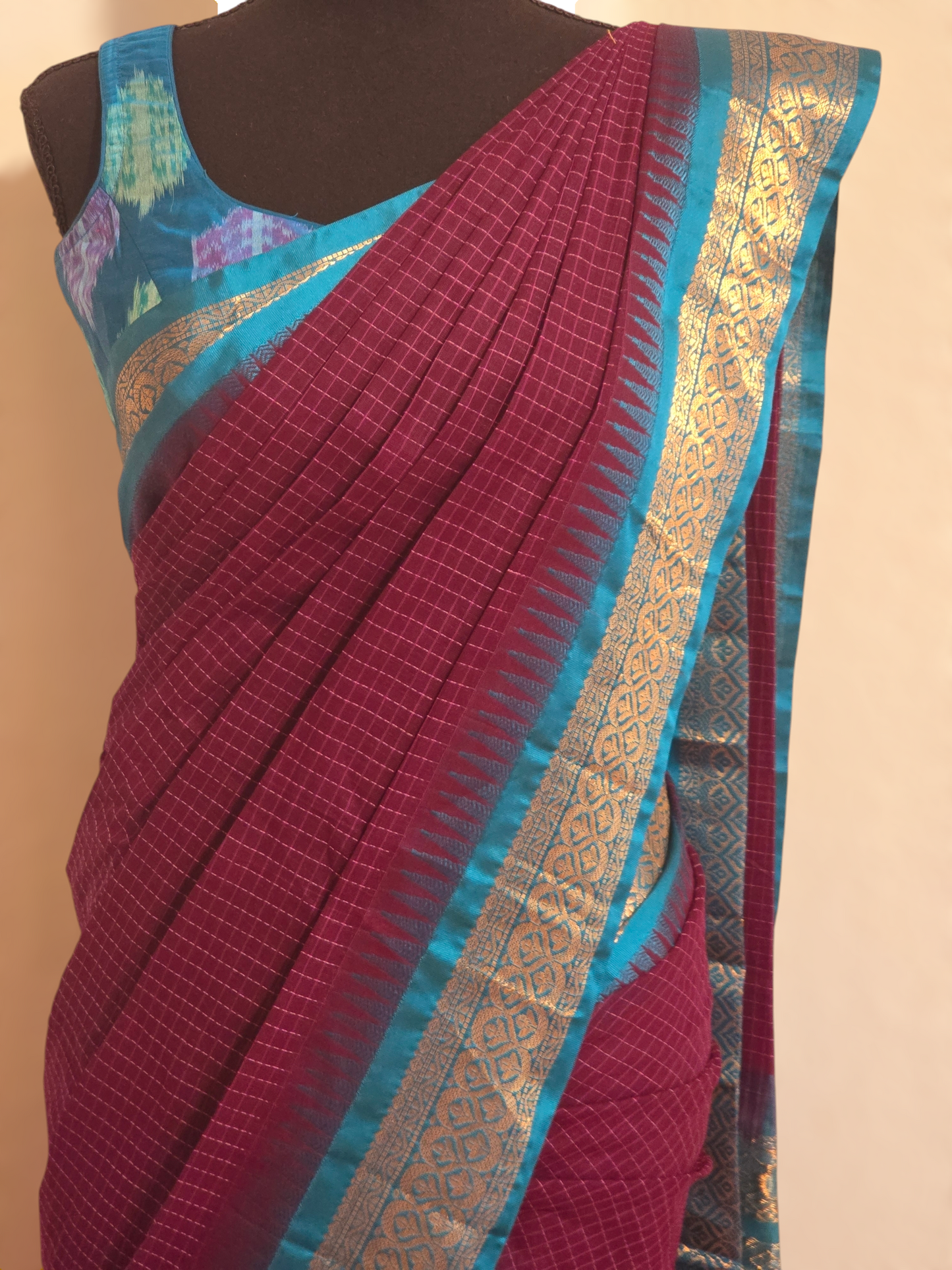 Handloom gadwal cotton saree with zari kanchi Temple border- No BP