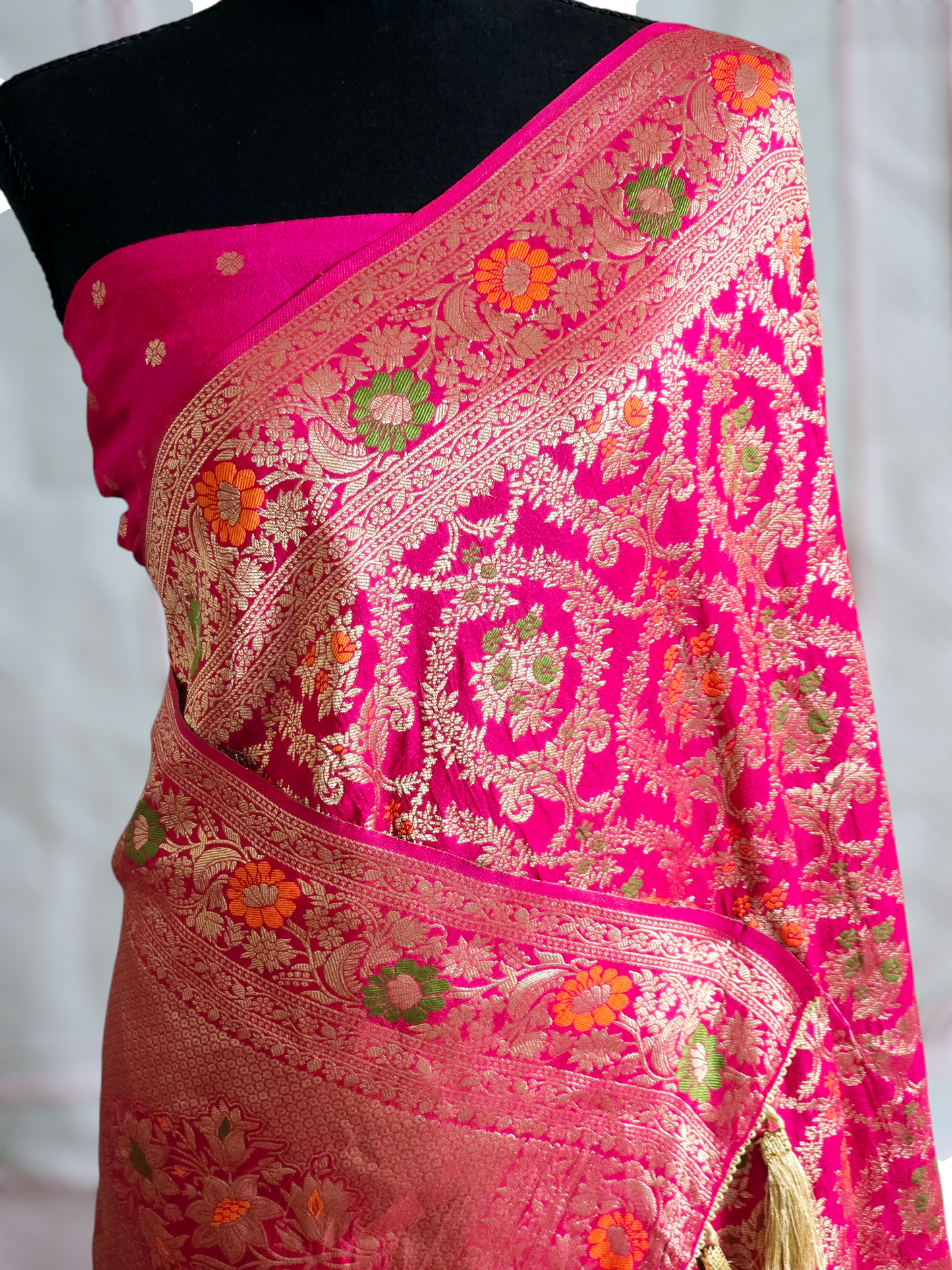 Khaddi georgette saree with meenakari work- stitched blouse
