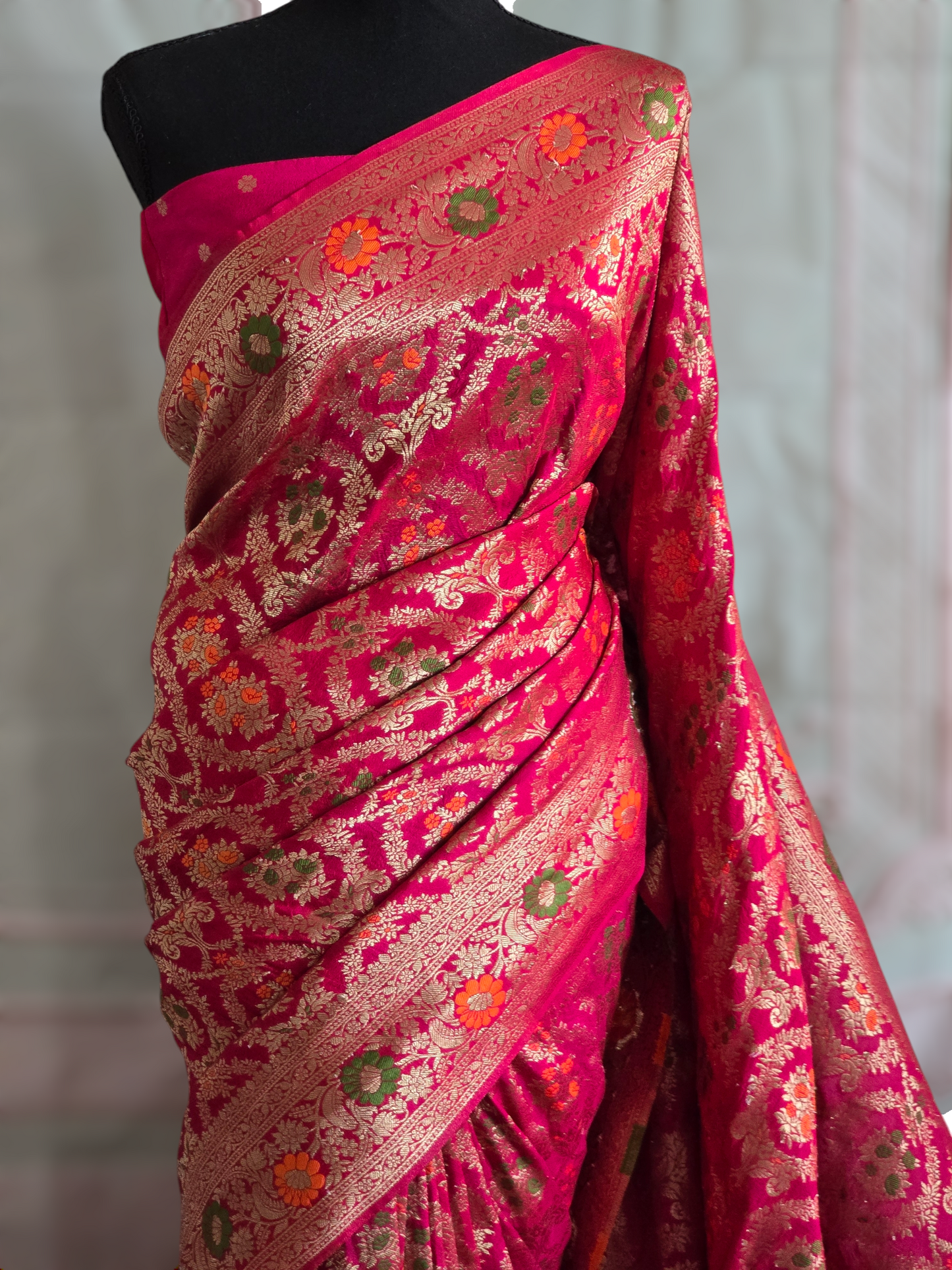 Khaddi georgette saree with meenakari work- stitched blouse
