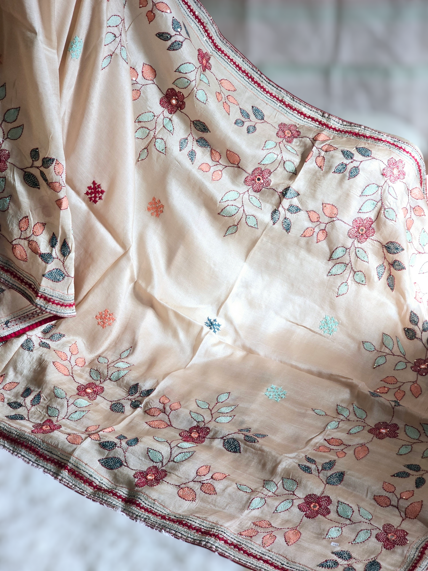 Pure tussar silk saree with kantha work