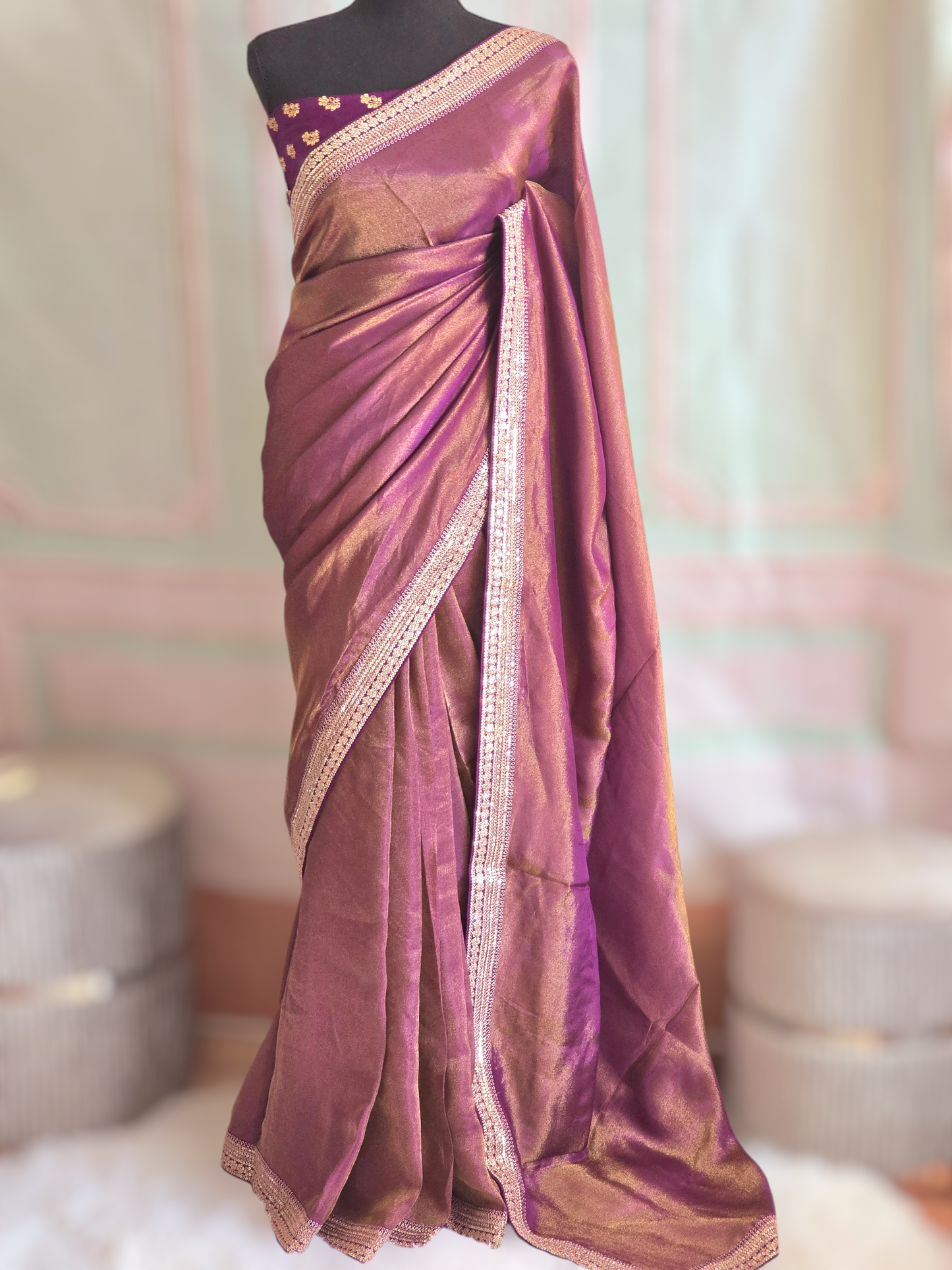 Soft tissue designer saree with designer stitched blouse