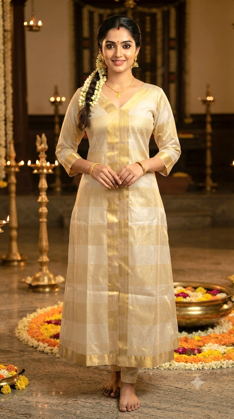 Tissue check A line kurti (only)with (small front slit)