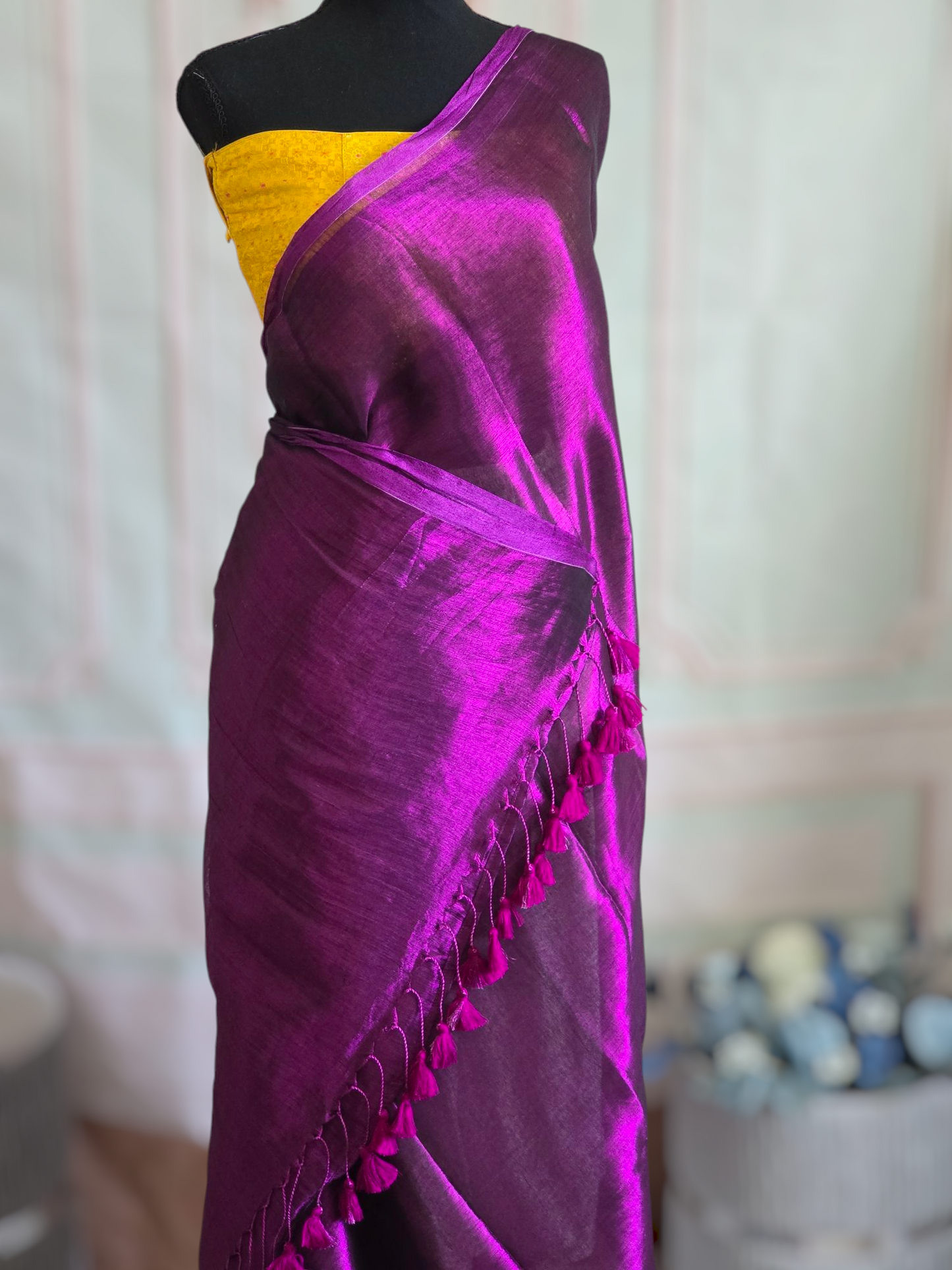 Dark purple semi tissue saree-No bp