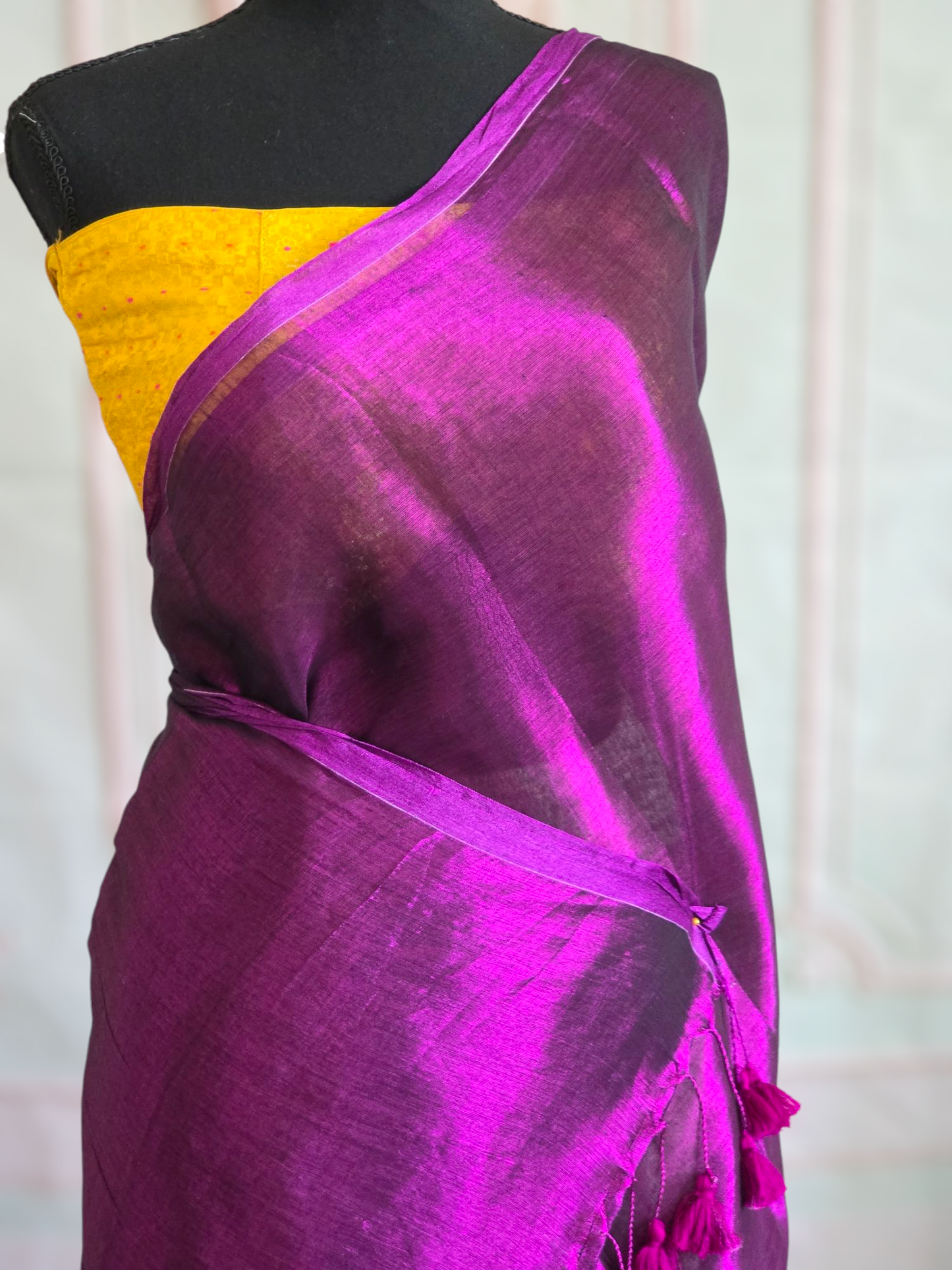 Dark purple semi tissue saree-No bp