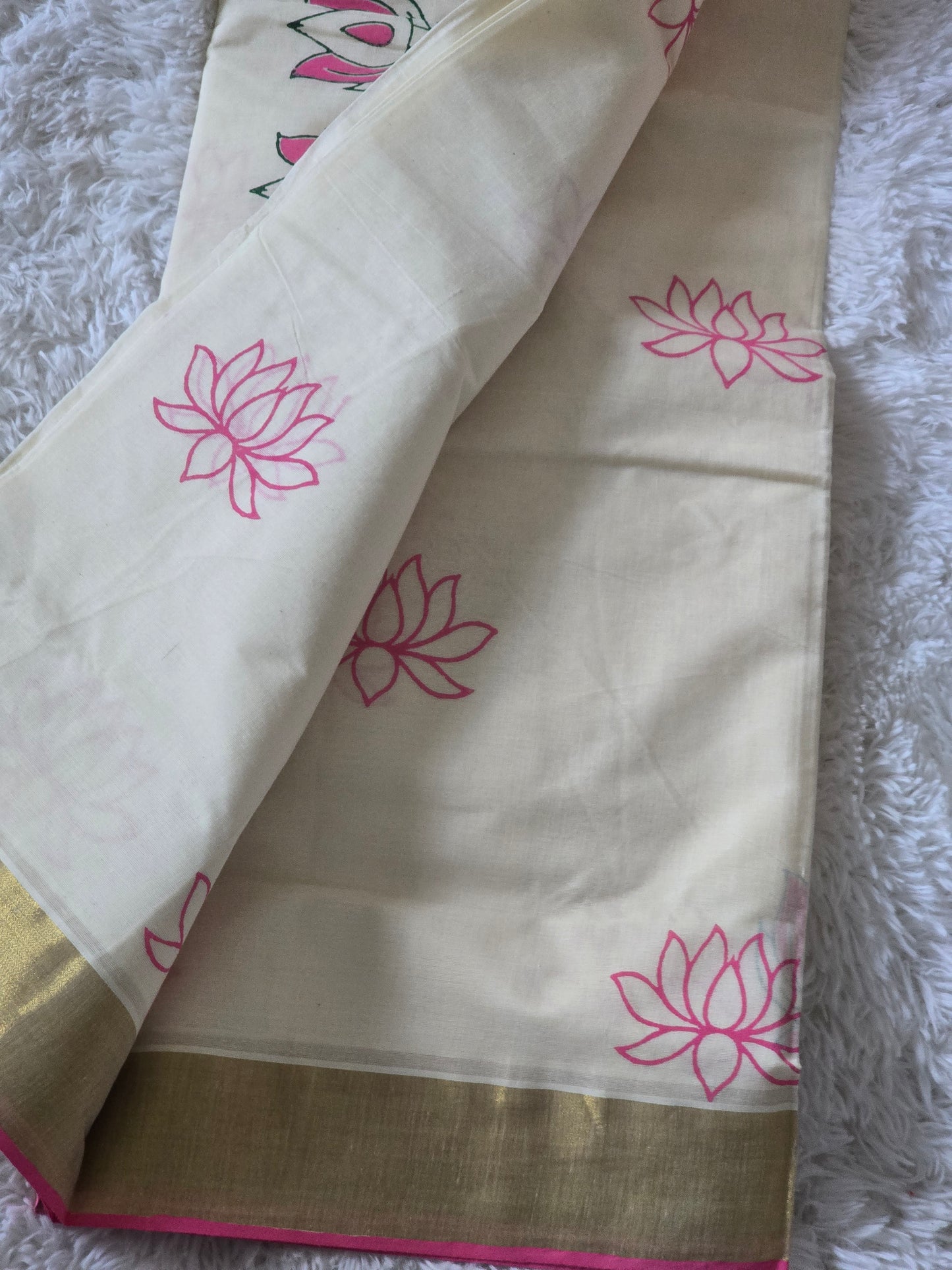 Premium cotton set saree with lotus design