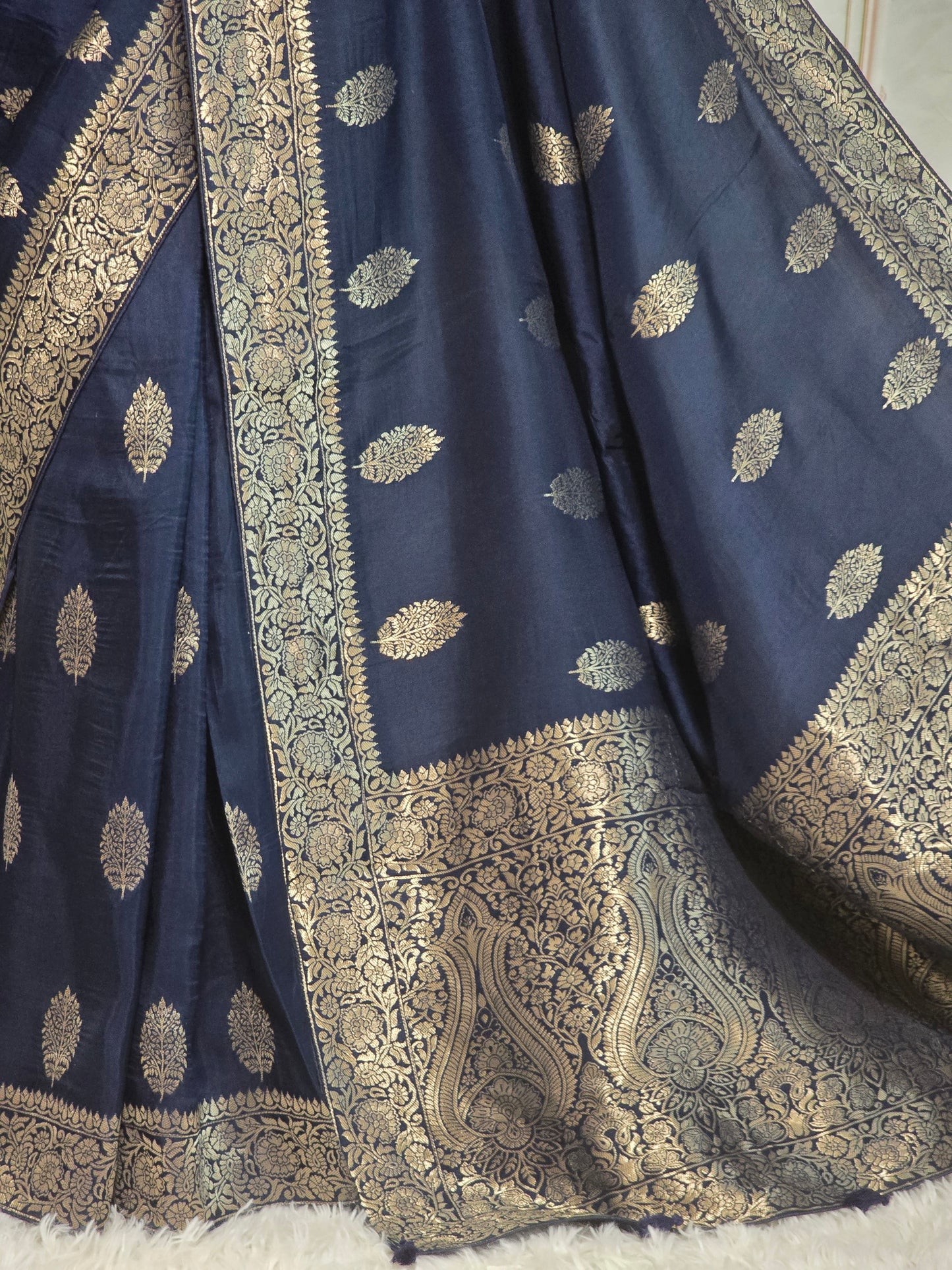 Navy blue banarasi saree with BP