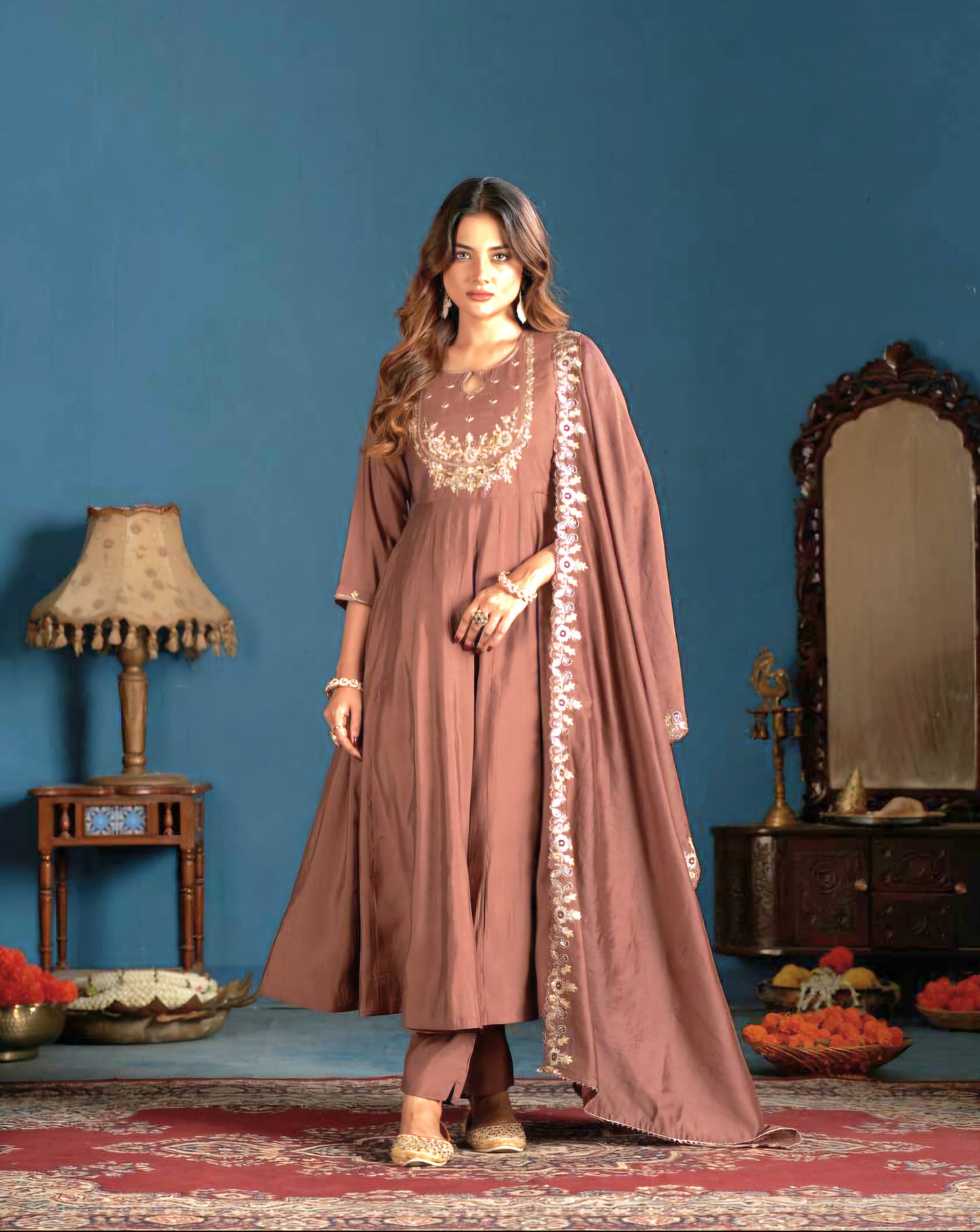 Russian silk party wear anarkali Salwar suit 3 PC set
