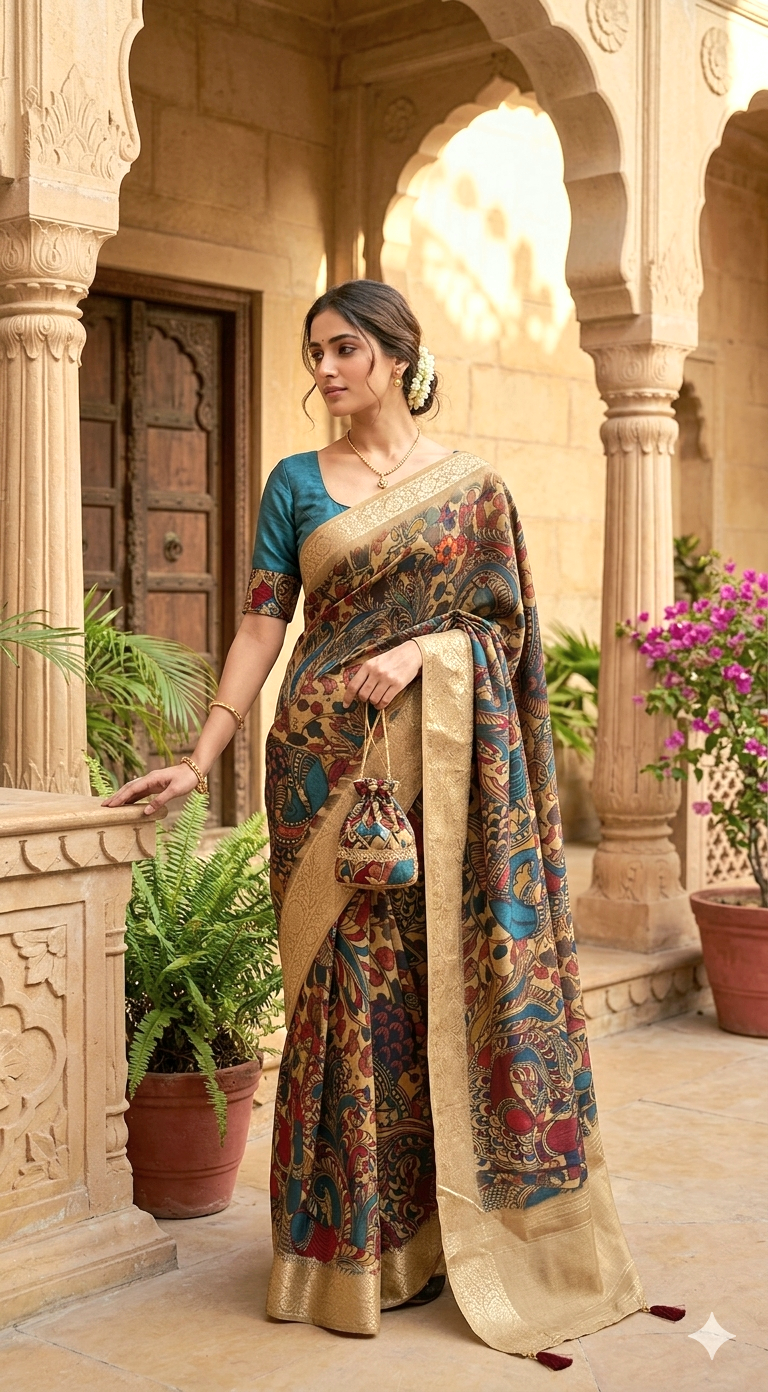 Crape georgette saree with kalamakari print-No BP