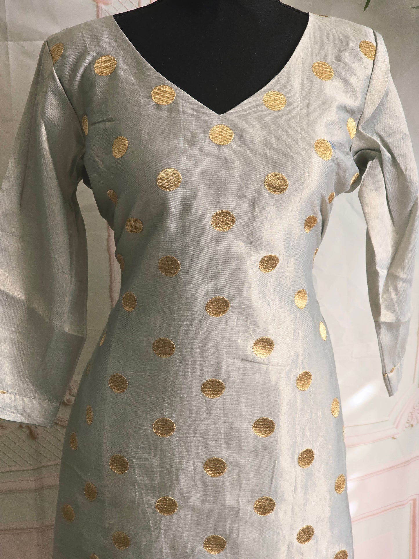 Bluish grey semi silk 3 pc salwar suit set