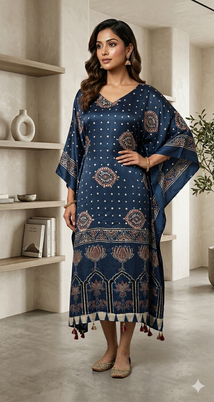 Ajrakh Modal silk kaftan (dress)