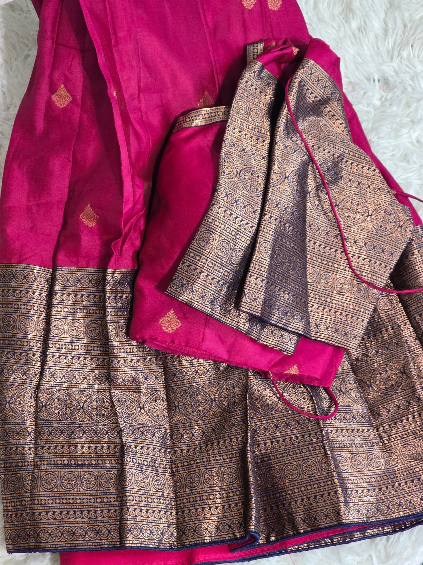 Stitched Dhavani set dark pink and blue combo (M-XL size)