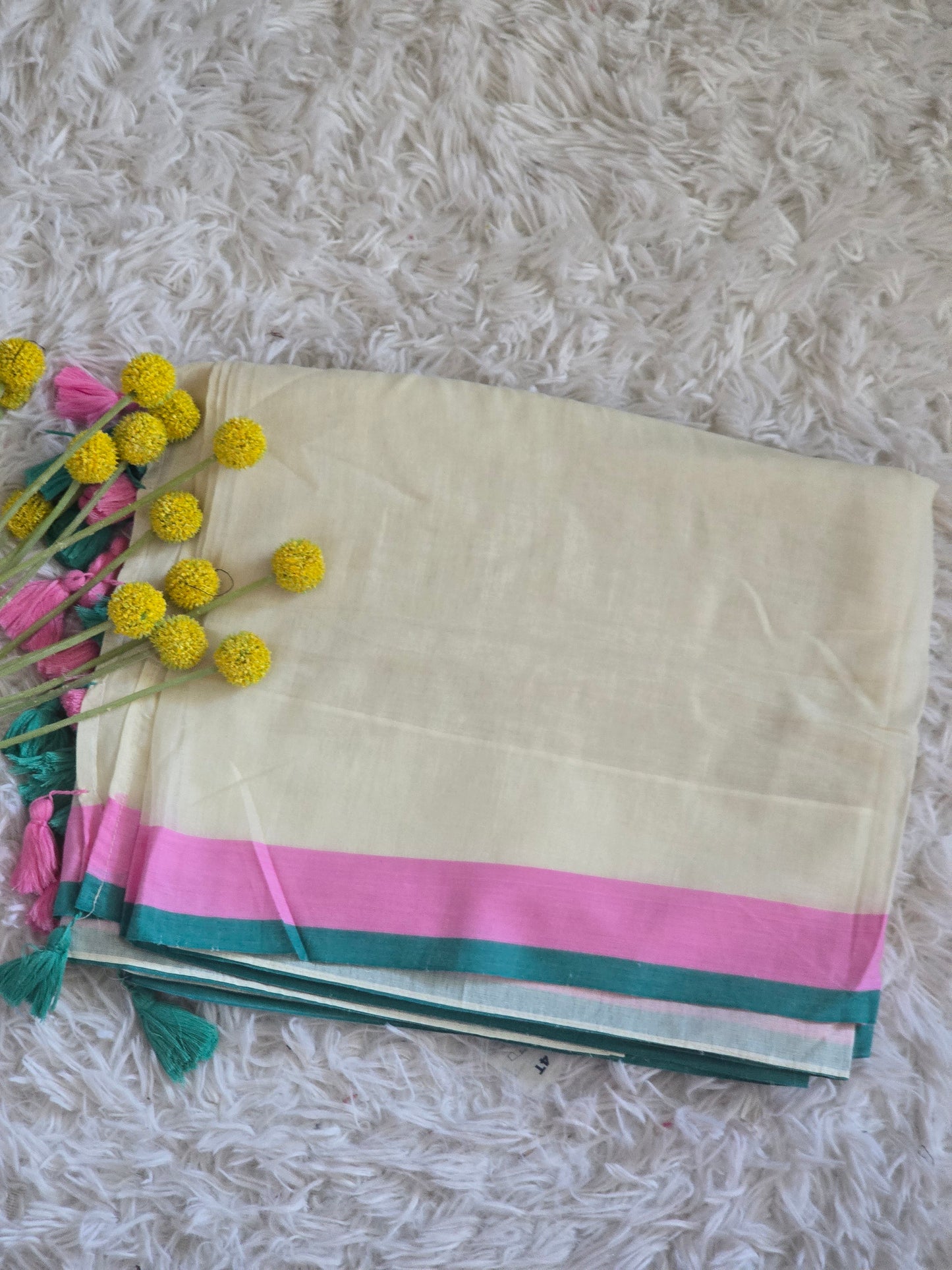 Mul cotton saree with pink/blue border-No BP