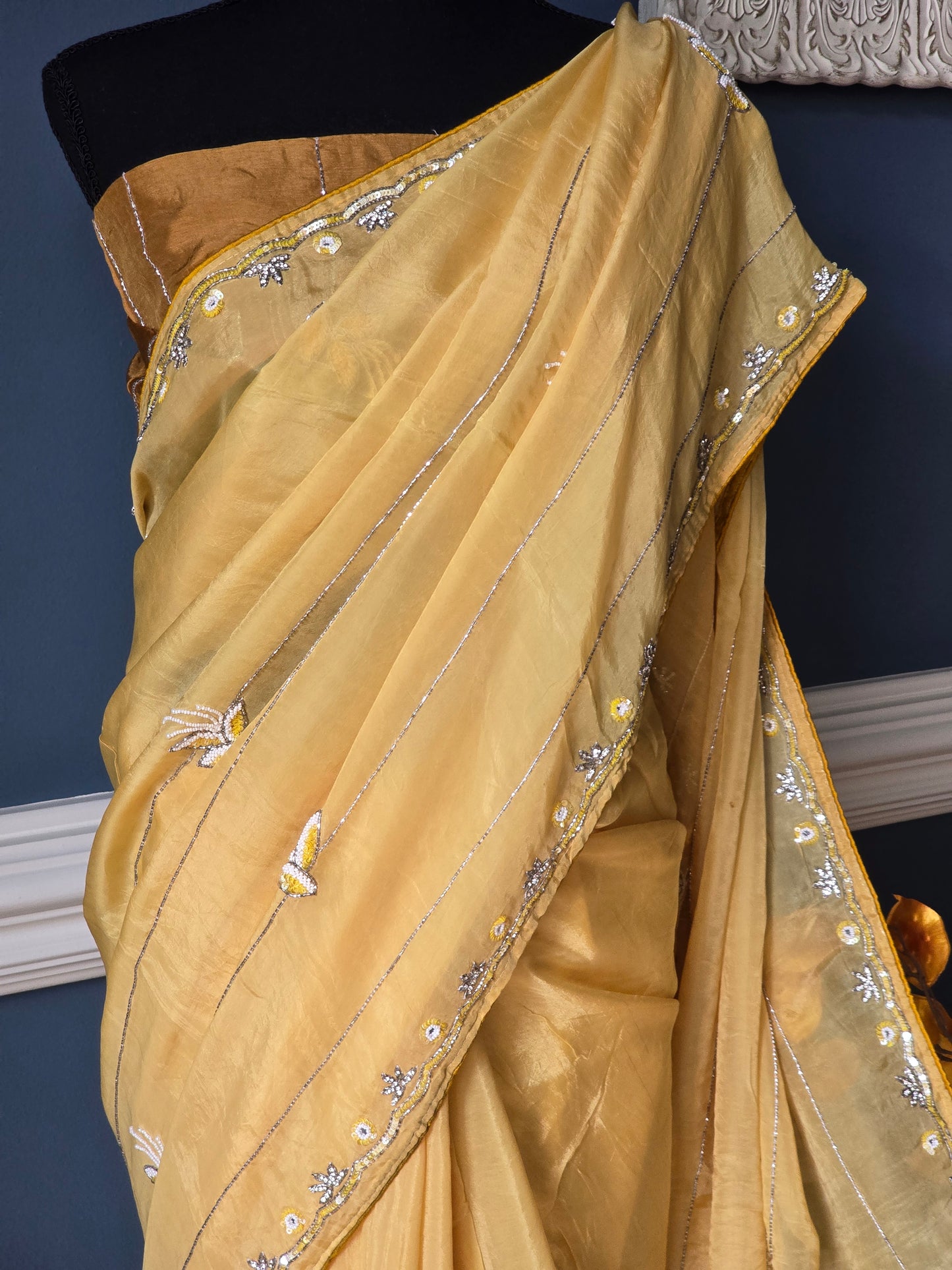 Pure organza saree with stone work- stitched blouse