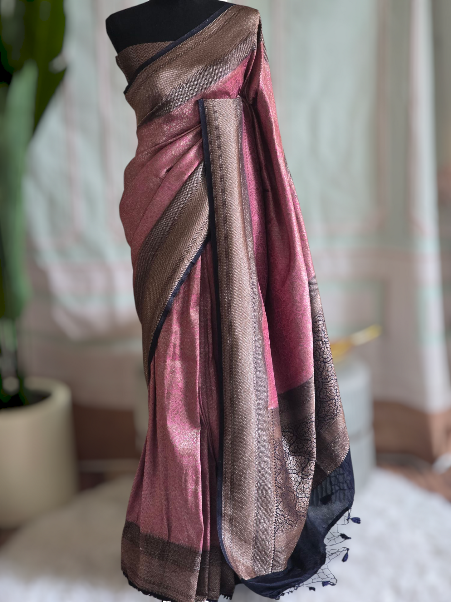 Semi katan silk saree with stitched Blouse