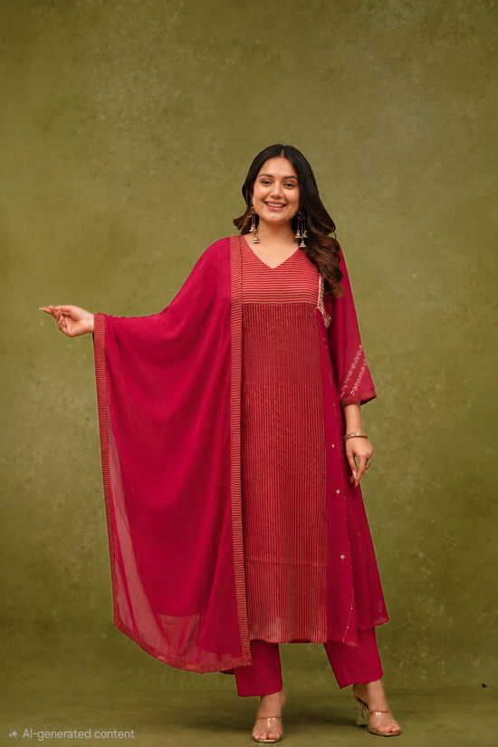 Mul chanderi 3 pc salwar suit set