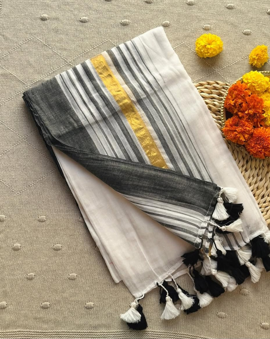 Mul cotton black/gold stripes saree- No Bp