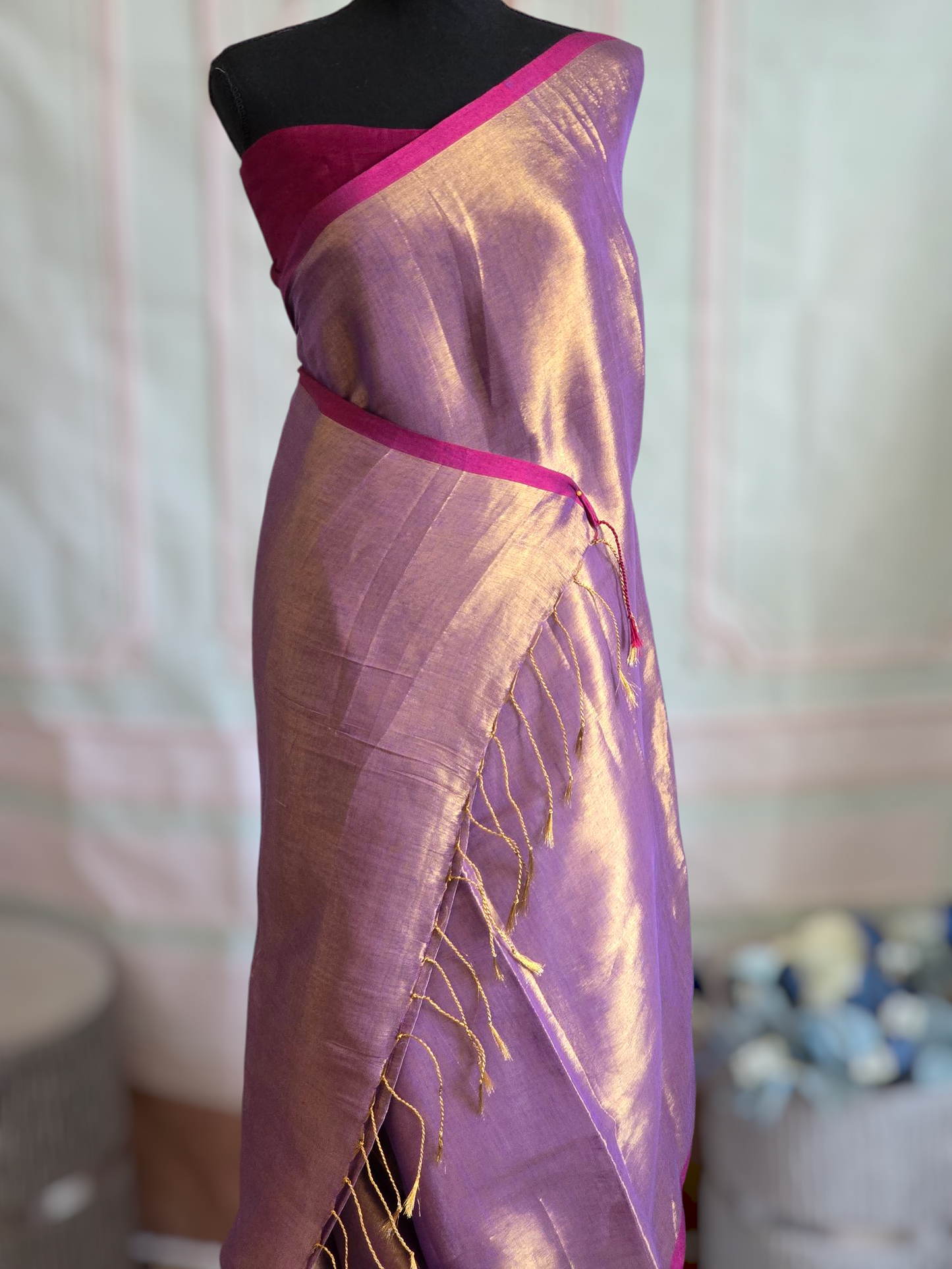 Semi tissue saree-copper/purple double shade- No BP