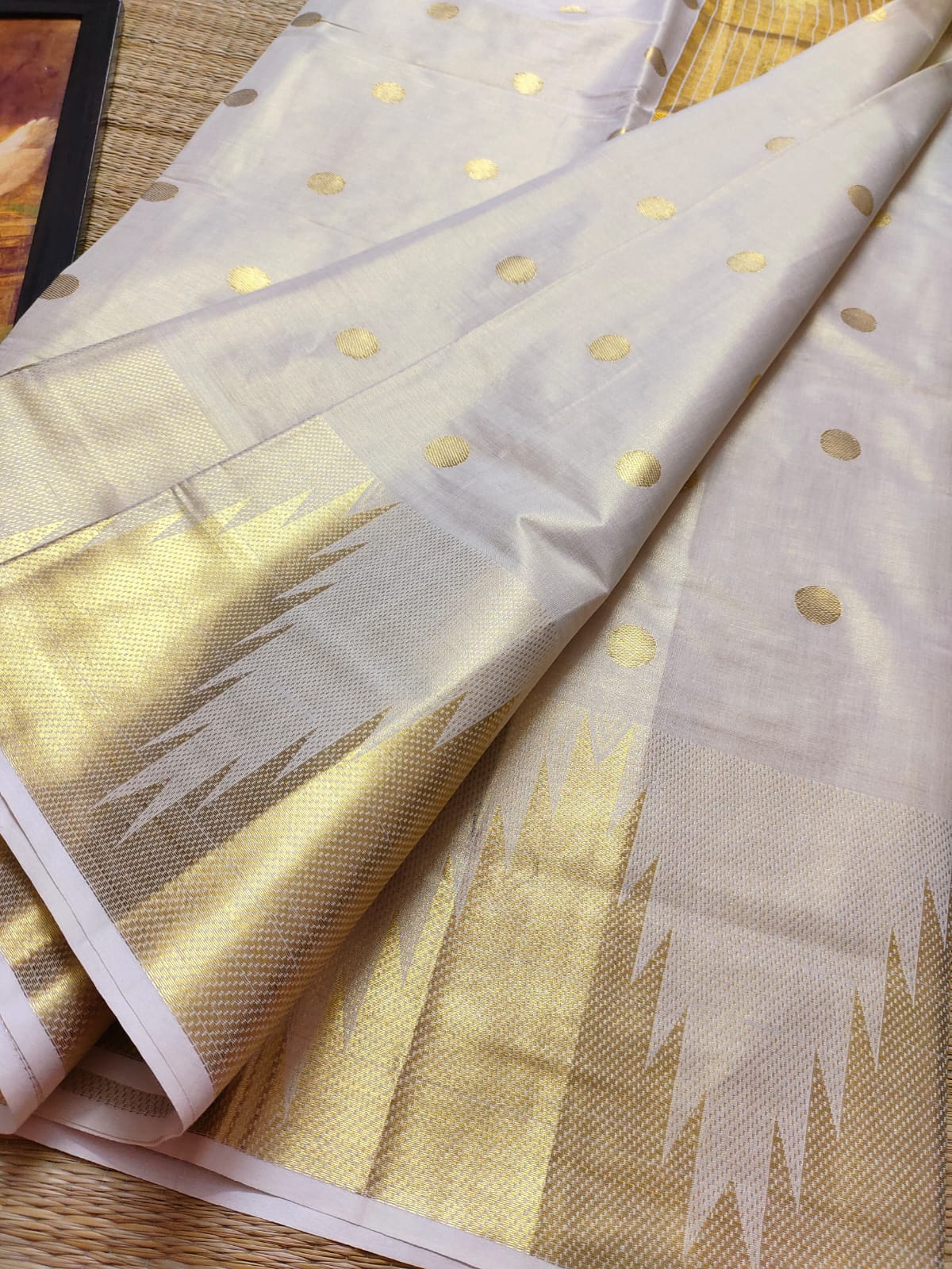 Tissue set saree with polka dots
