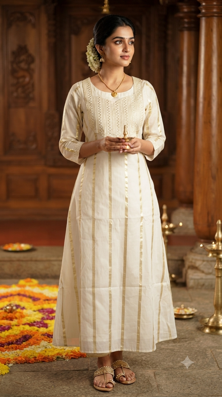 A line kurti with golden stripes