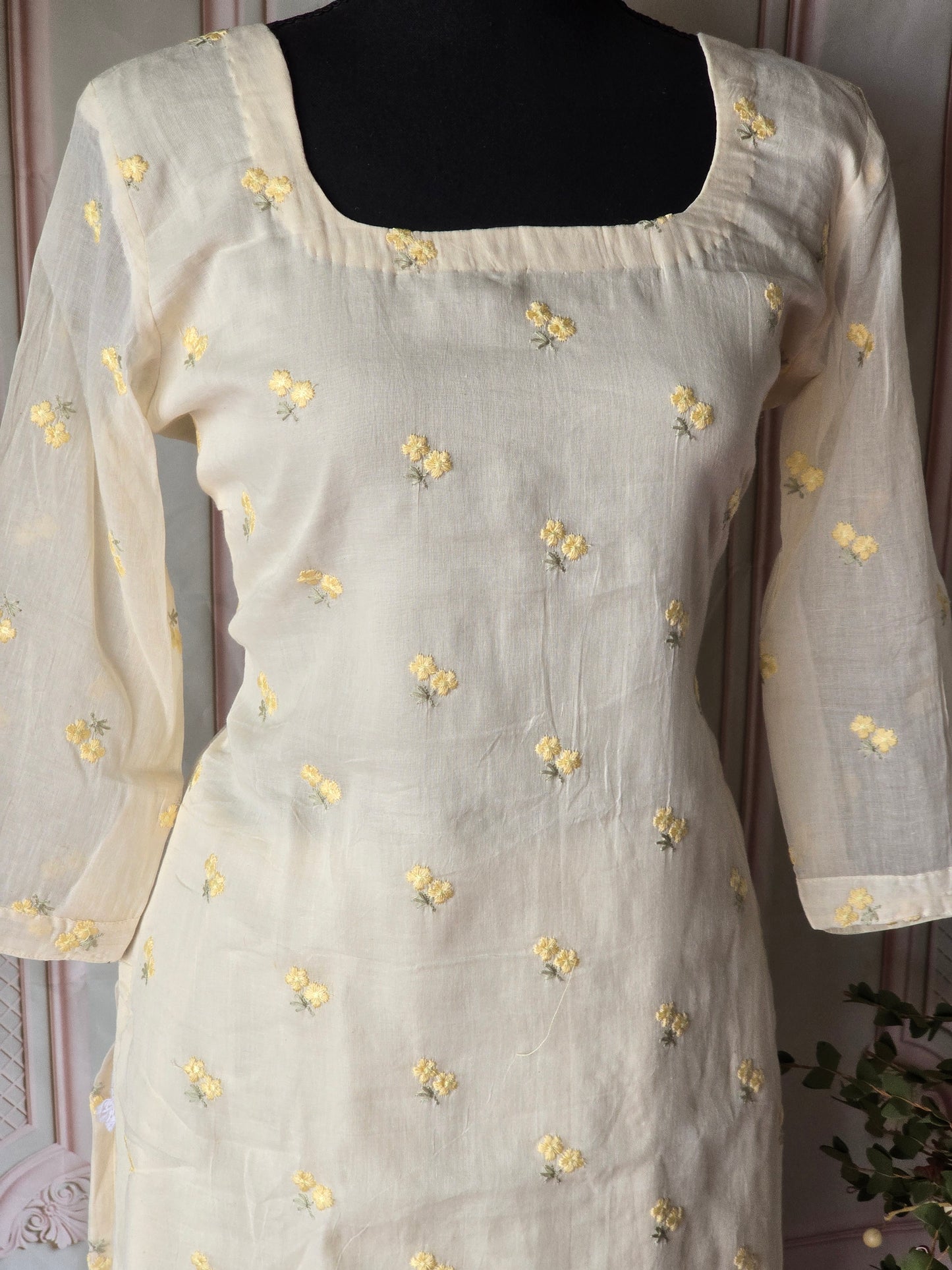Malai chanderi off white kurti with floral work