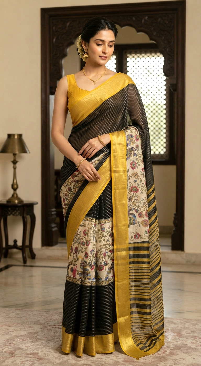 Viscos Georgette saree with horizontal zari stripes- No BP