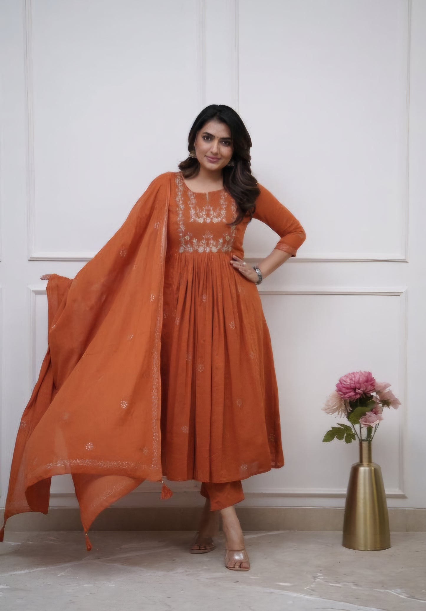 Mul cotton rust color- Salwar suit 3 PC set